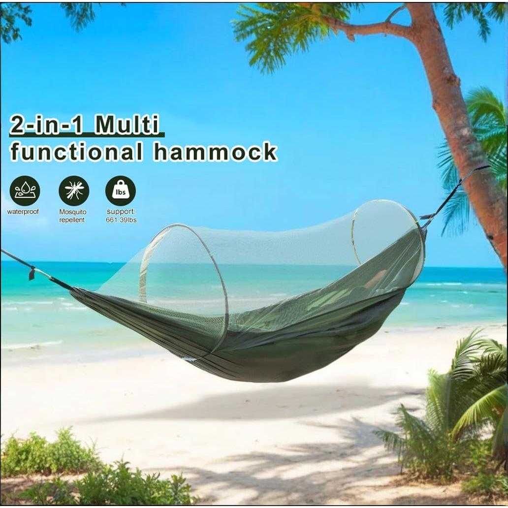 Waterproof Double Sleeping Camping Hammock with Mosquito Net, Lightweight Hammock for Outdoor Travel Backpacking and Parks (1, Round)