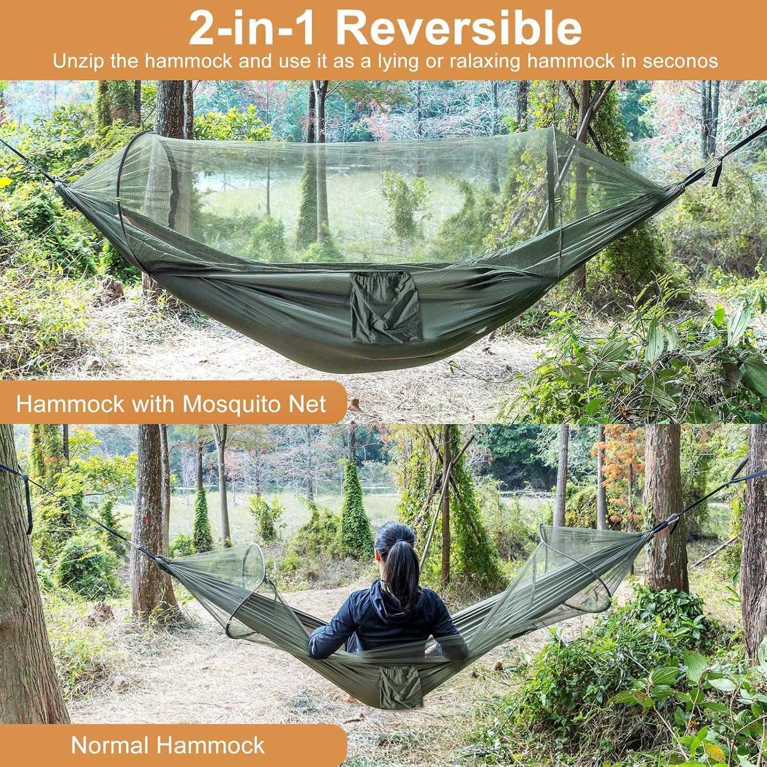 Waterproof Double Sleeping Camping Hammock with Mosquito Net, Lightweight Hammock for Outdoor Travel Backpacking and Parks (1, Round)