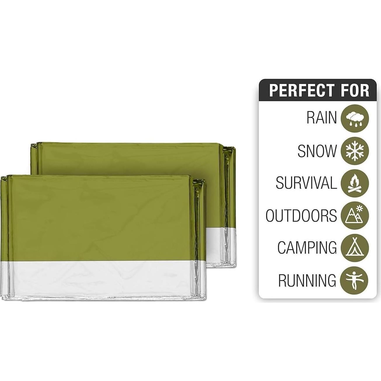 Mantas de Emergencia Mylar Swiss Safe 2 Paquete Verde Militar