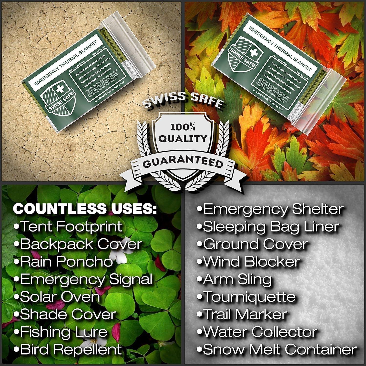 Mantas de Emergencia Mylar Swiss Safe 2 Paquete Verde Militar
