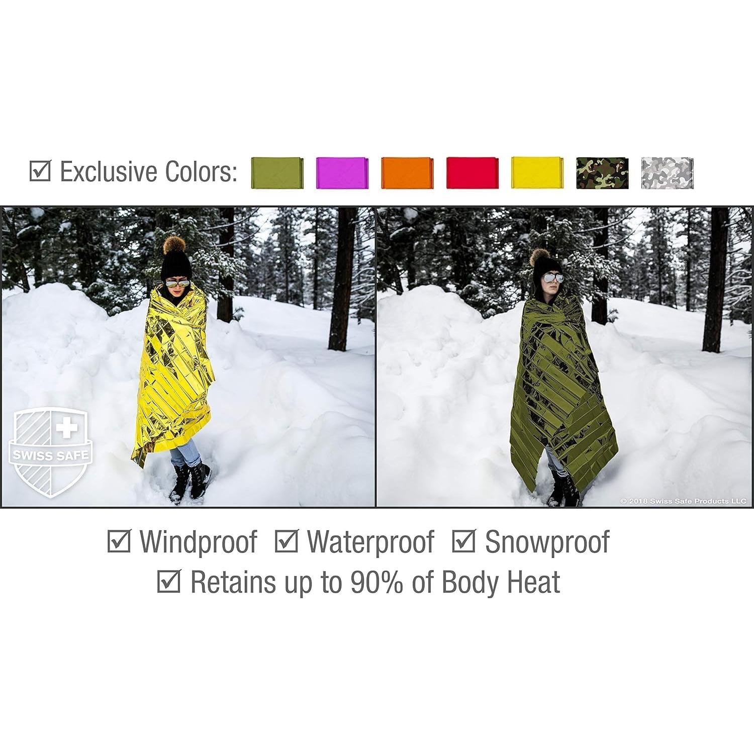 Mantas de Emergencia Mylar Swiss Safe 2 Paquete Verde Militar