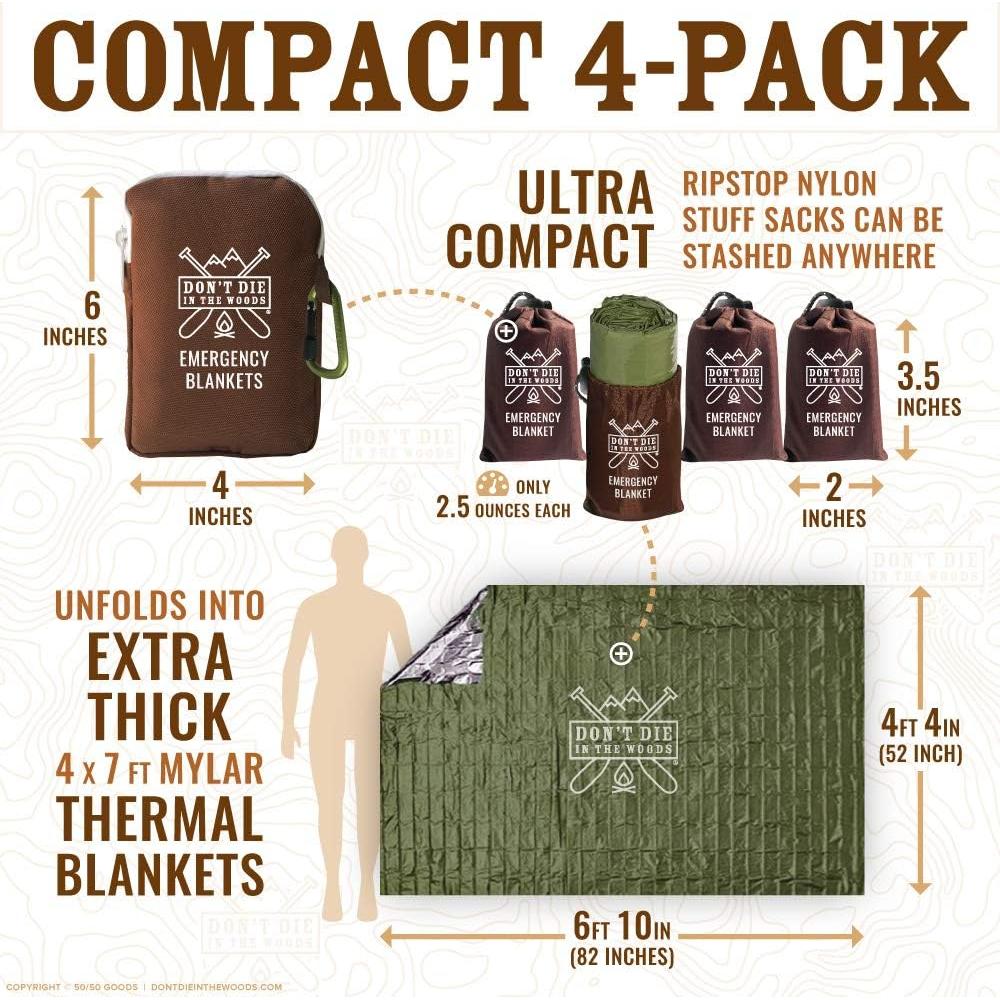 Mantas de Emergencia No Muertas en el Bosque - 4 Unidades Mylar
