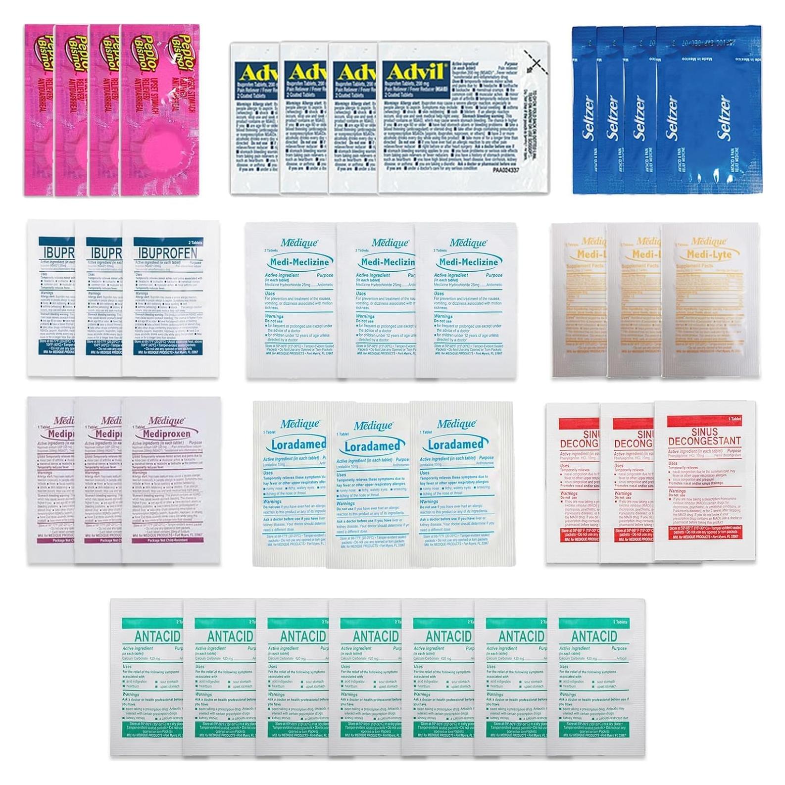 Travel Essentials Medicine Variety Pack with Travel RX Kit & Travel Medicine Kit for Travel, Work, Camping, Cruises - 37 Individually Wrapped Travel Size Medicine Packets (2 Pack)