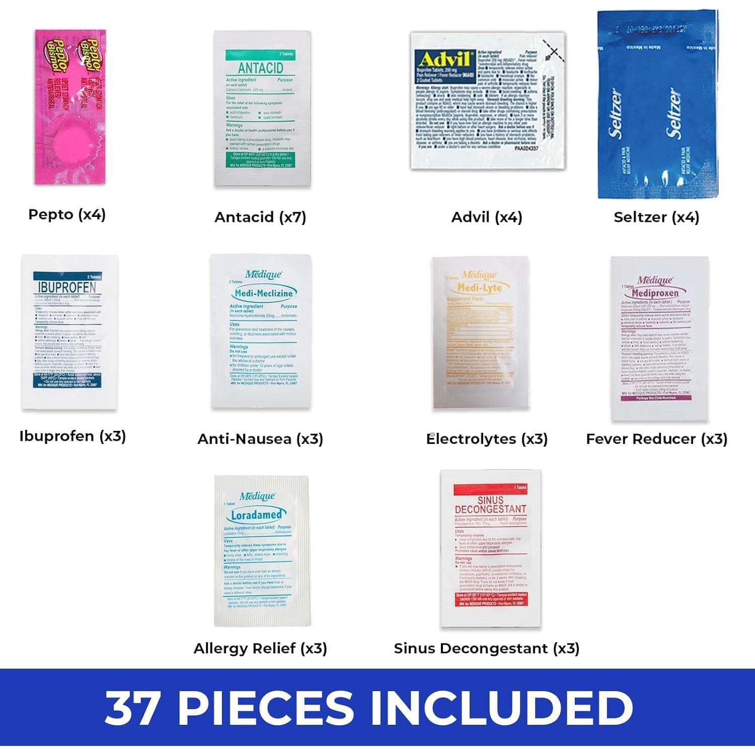 Travel Essentials Medicine Variety Pack with Travel RX Kit & Travel Medicine Kit for Travel, Work, Camping, Cruises - 37 Individually Wrapped Travel Size Medicine Packets (2 Pack)