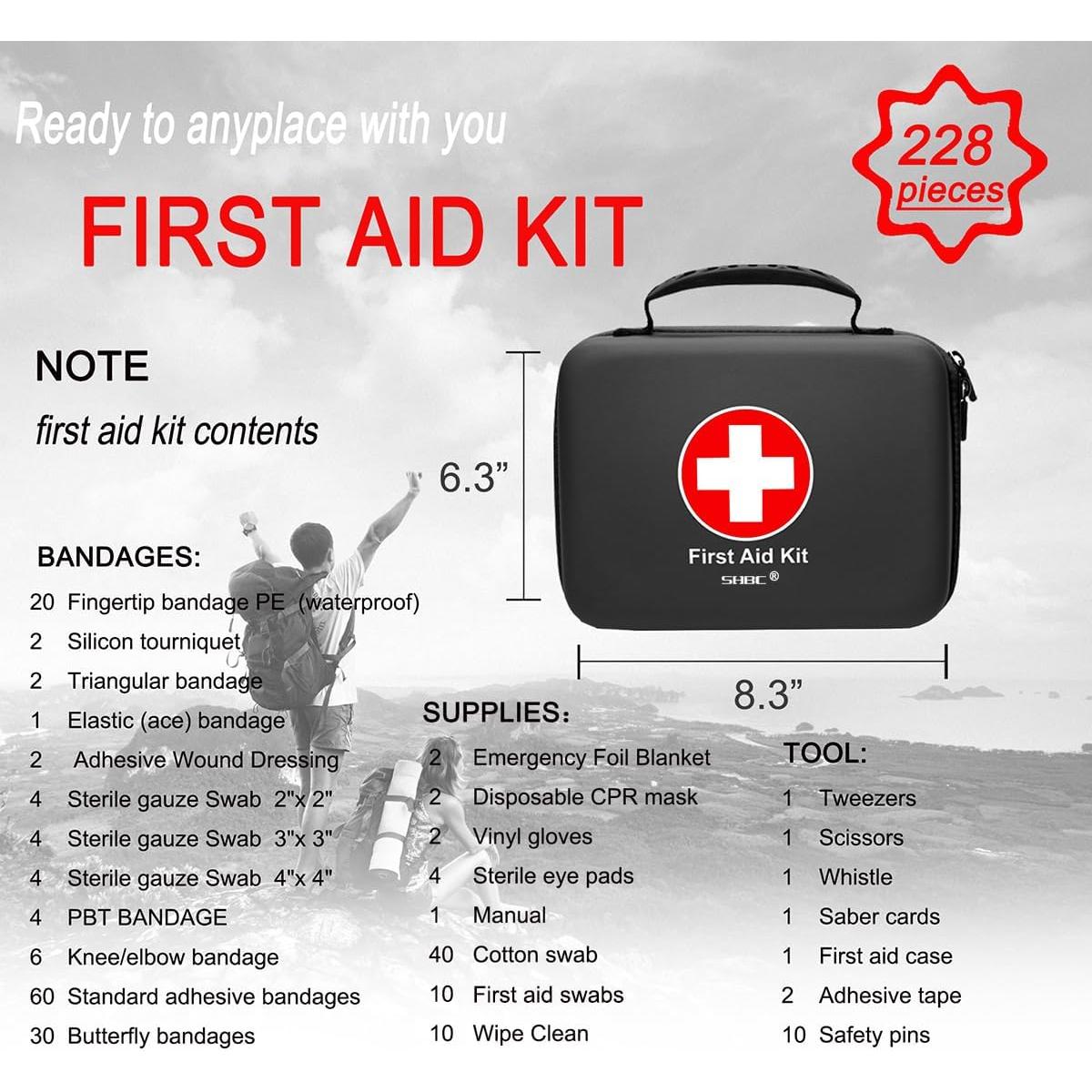 Kit de Primeros Auxilios Impermeable SHBC 228 Piezas Negro