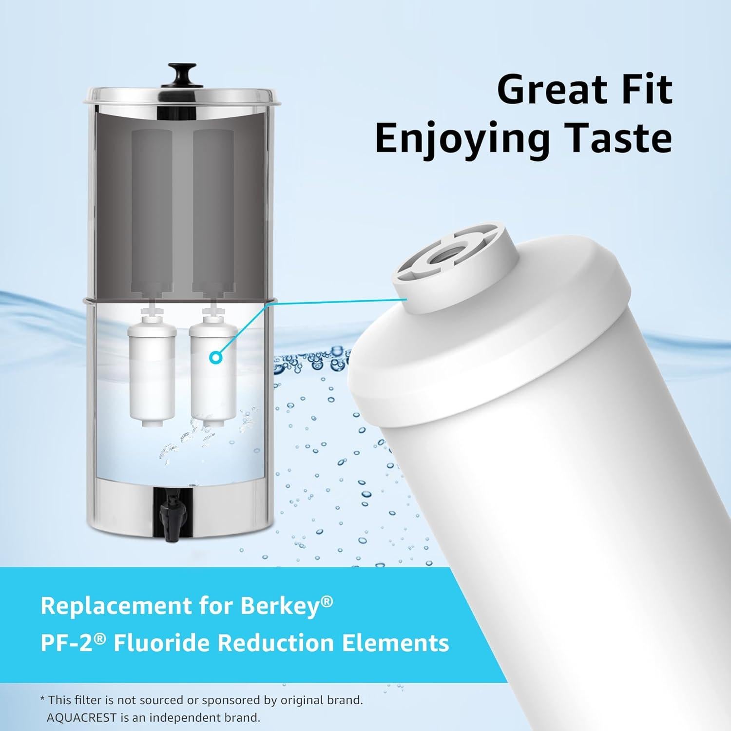 AQUA CREST Fluoride Water Filter, Replacement for Berkey® PF-2® Fluoride Reduction Elements, Berkey® Gravity Filtration System, NSF/ANSI 372 Certified, Pack of 2
