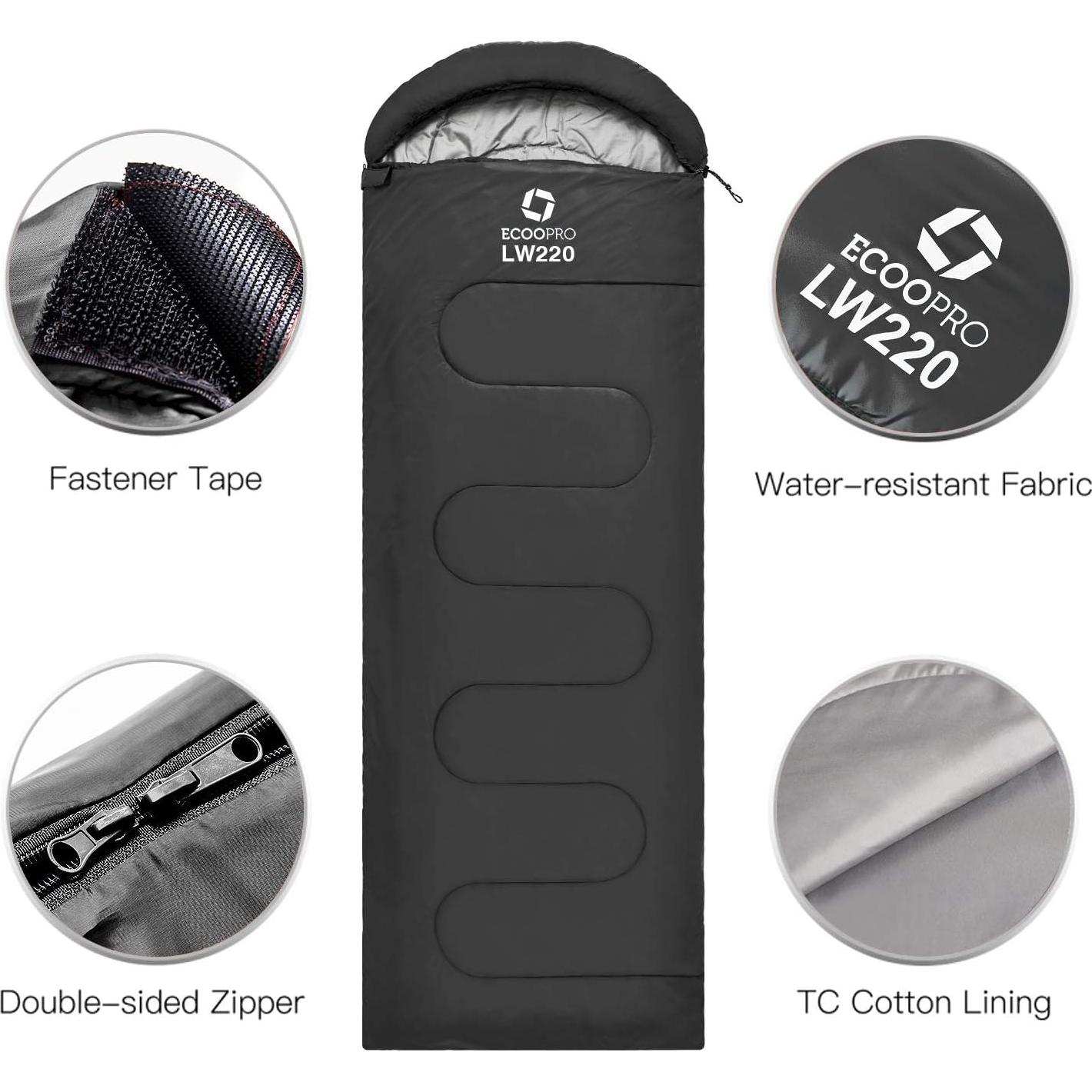 Saco de Dormir ECOOPRO para Climas Cálidos - Impermeable 210x76cm