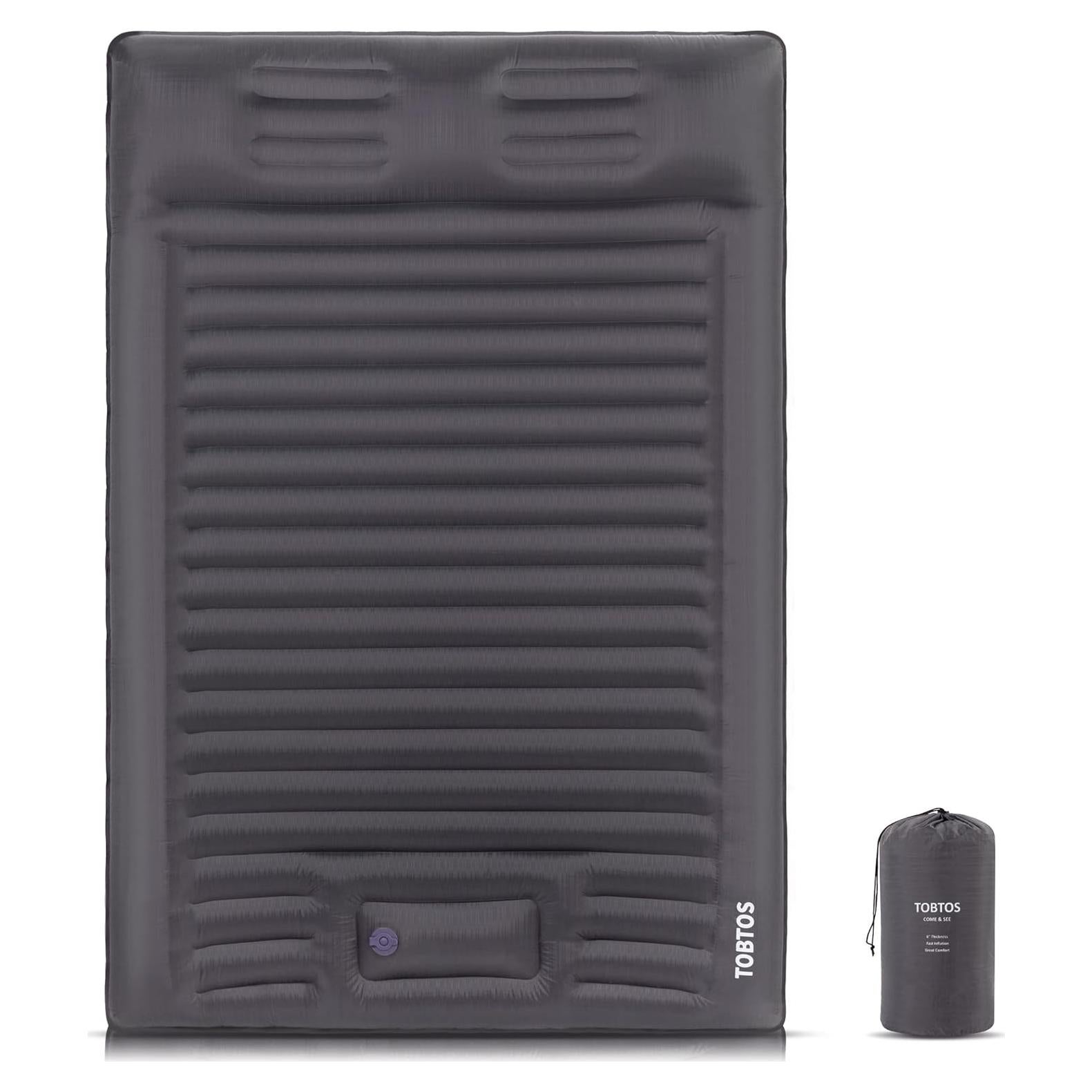 TOBTOS Double Sleeping Pad for Camping, Extra Thick 6" Camping Mattress 2 Person with Pillow Built-in Foot Pump, Inflatable Sleeping Mat for Camp, Backpacking, Hiking, Traveling