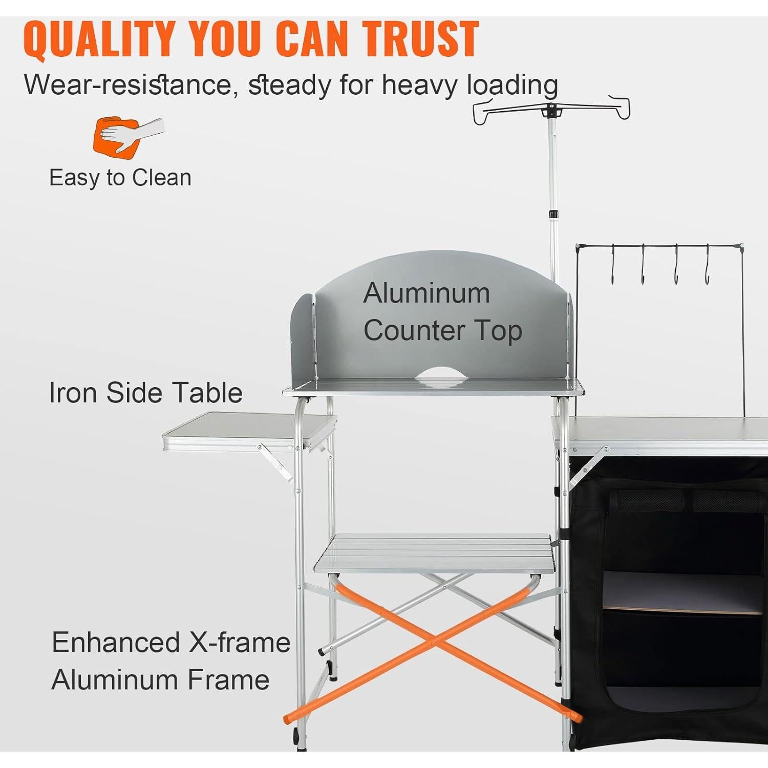 Mesa de Cocina Plegable VBENLEM con Pantalla contra Viento 173.9cm