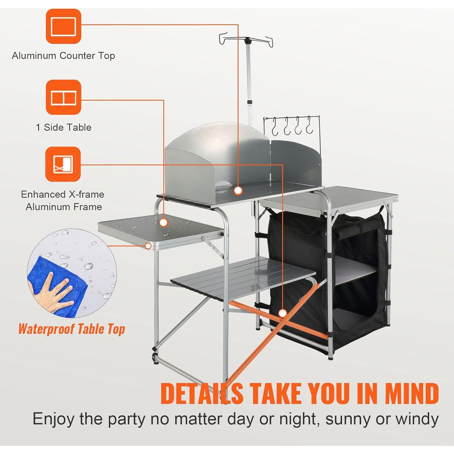 Mesa de Cocina Plegable VBENLEM con Pantalla contra Viento 173.9cm