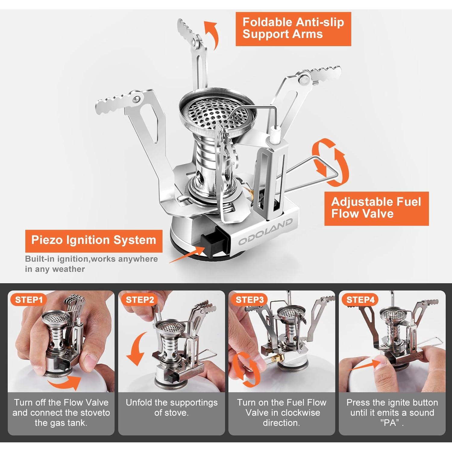 Set de Utensilios de Cocina Camping Odoland 10 Piezas Acero Inoxidable