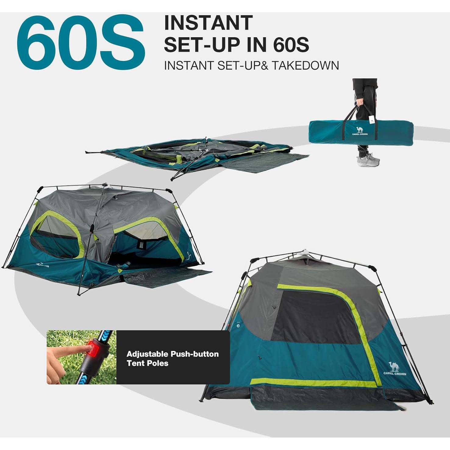Tienda de Camping Instantánea CAMEL CROWN 4 Personas Impermeable