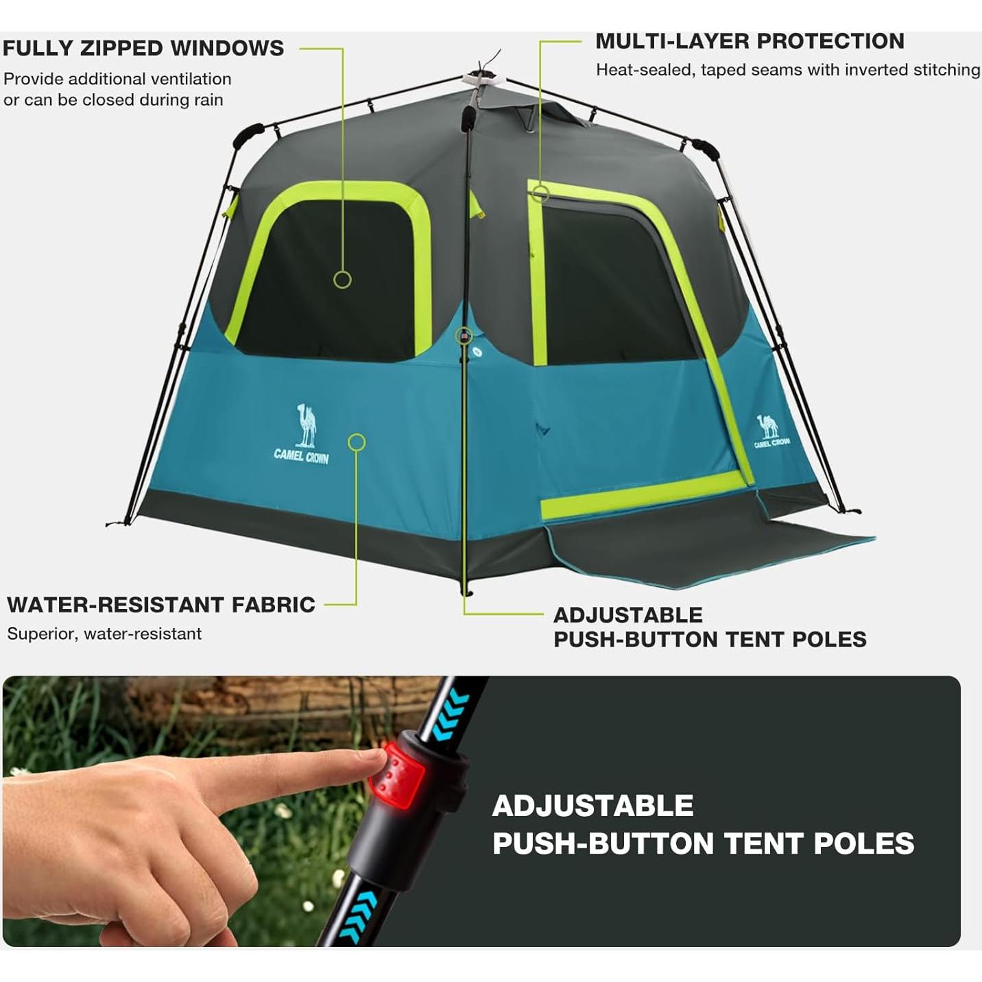 Tienda de Camping Instantánea CAMEL CROWN 4 Personas Impermeable