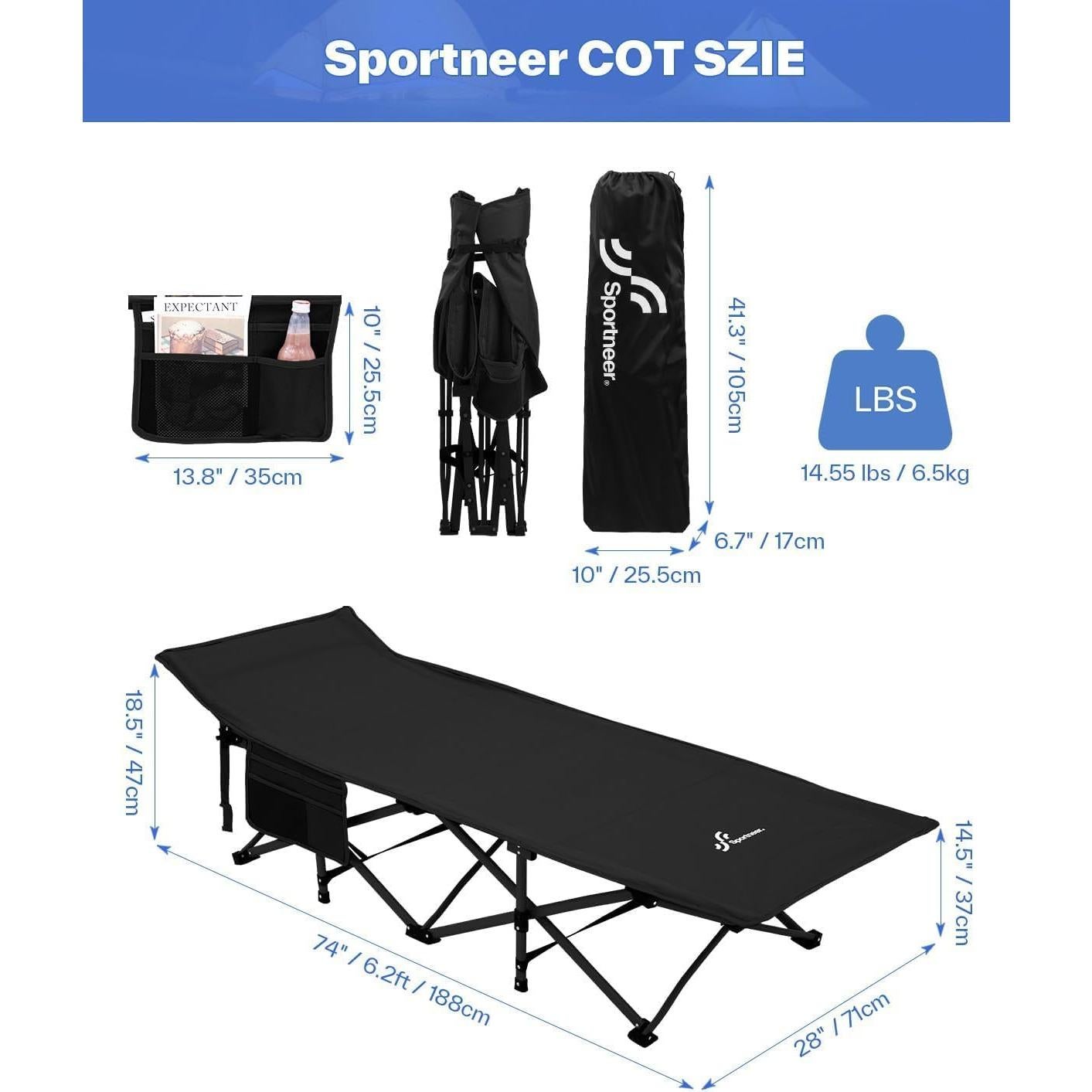 Cama de Camping Sportneer Plegable 1200D con Colchón 9.5kg