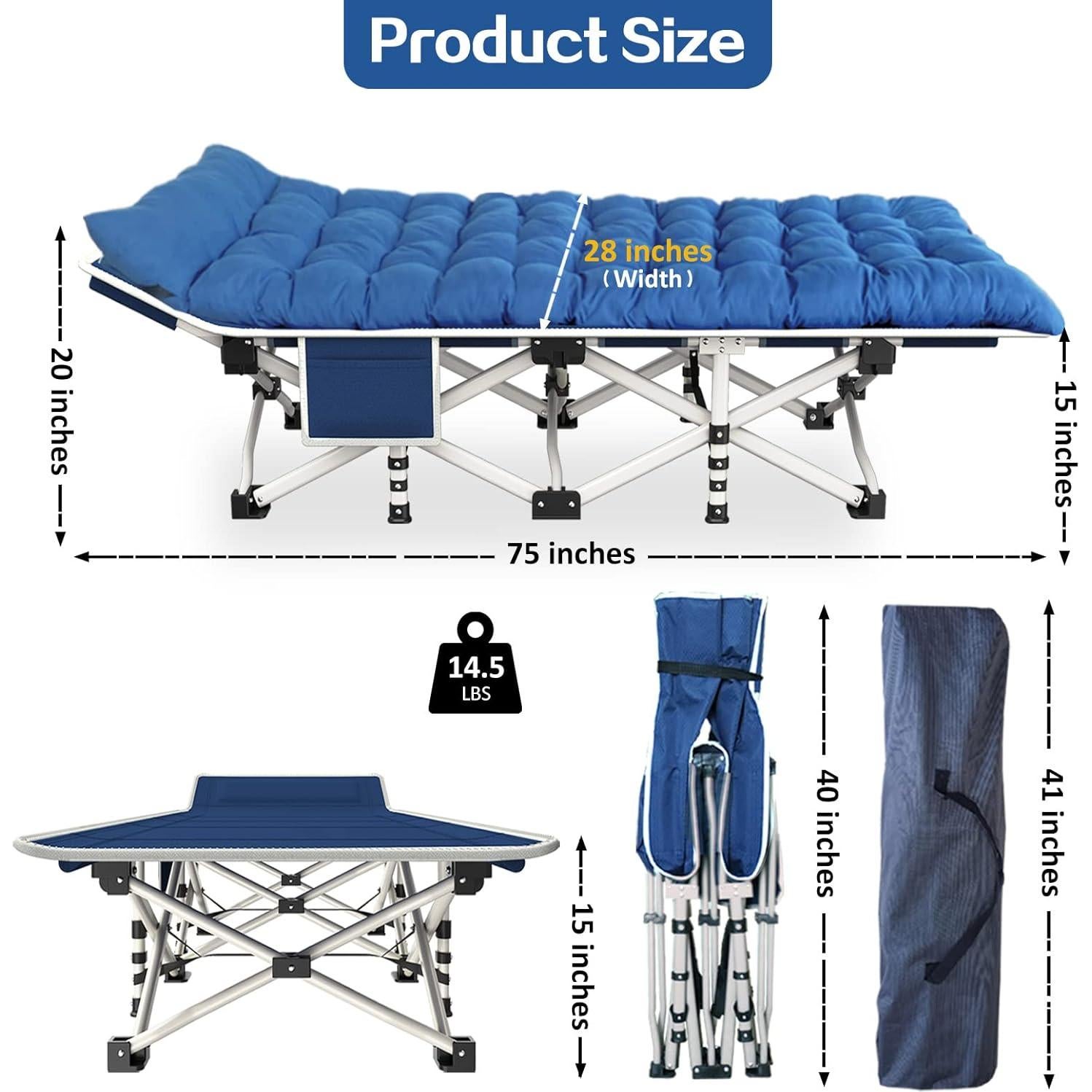 Camping Cot 2 Pack with Comfortable Mattress Cots for Sleeping with Pad Heavy Duty Camping Bed 2 Person Sleeping Cot Include Carry Bag Camping Cots for Adults Vacation Outdoor