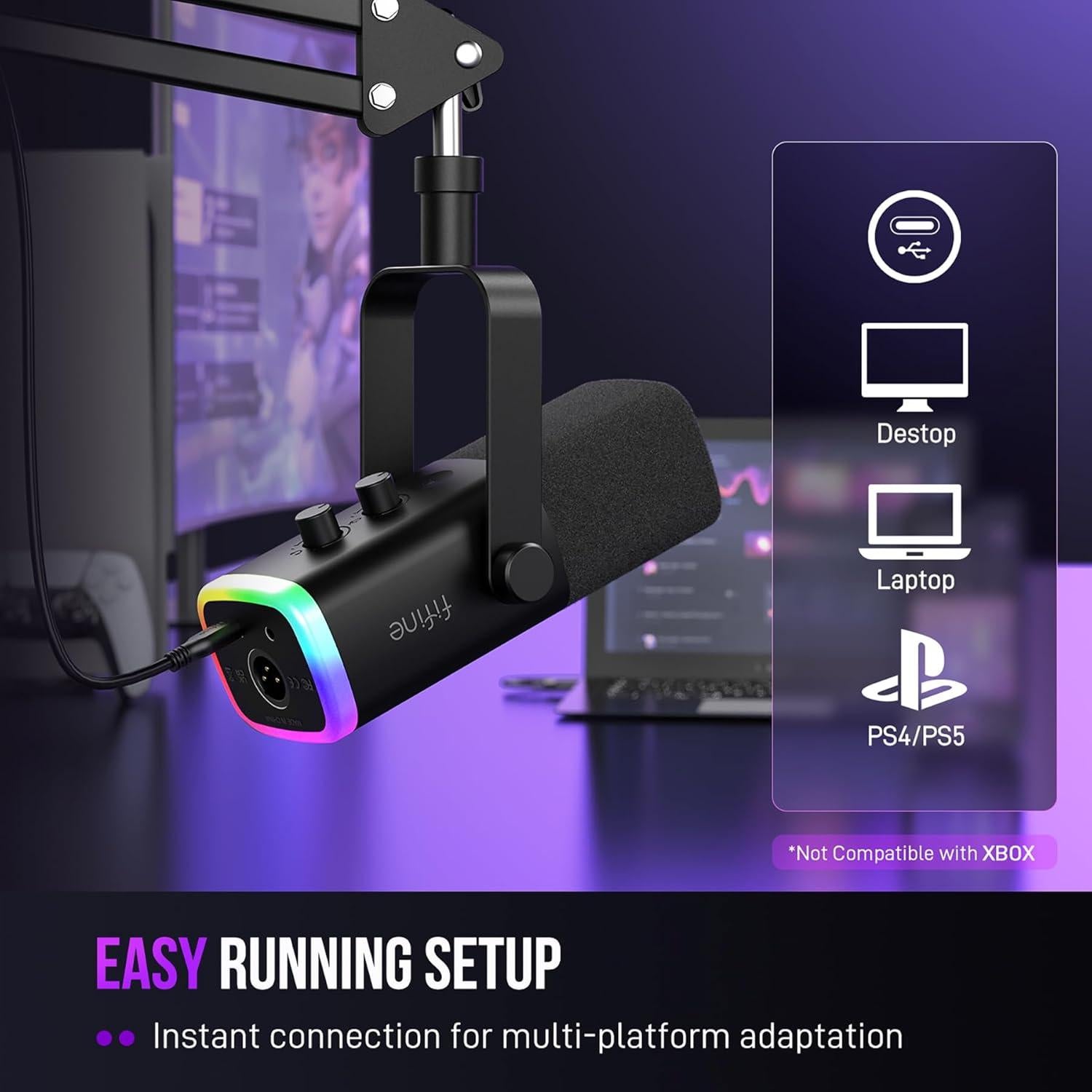 Micrófono Dinámico USB/XLR FIFINE AM8T con Soporte y RGB