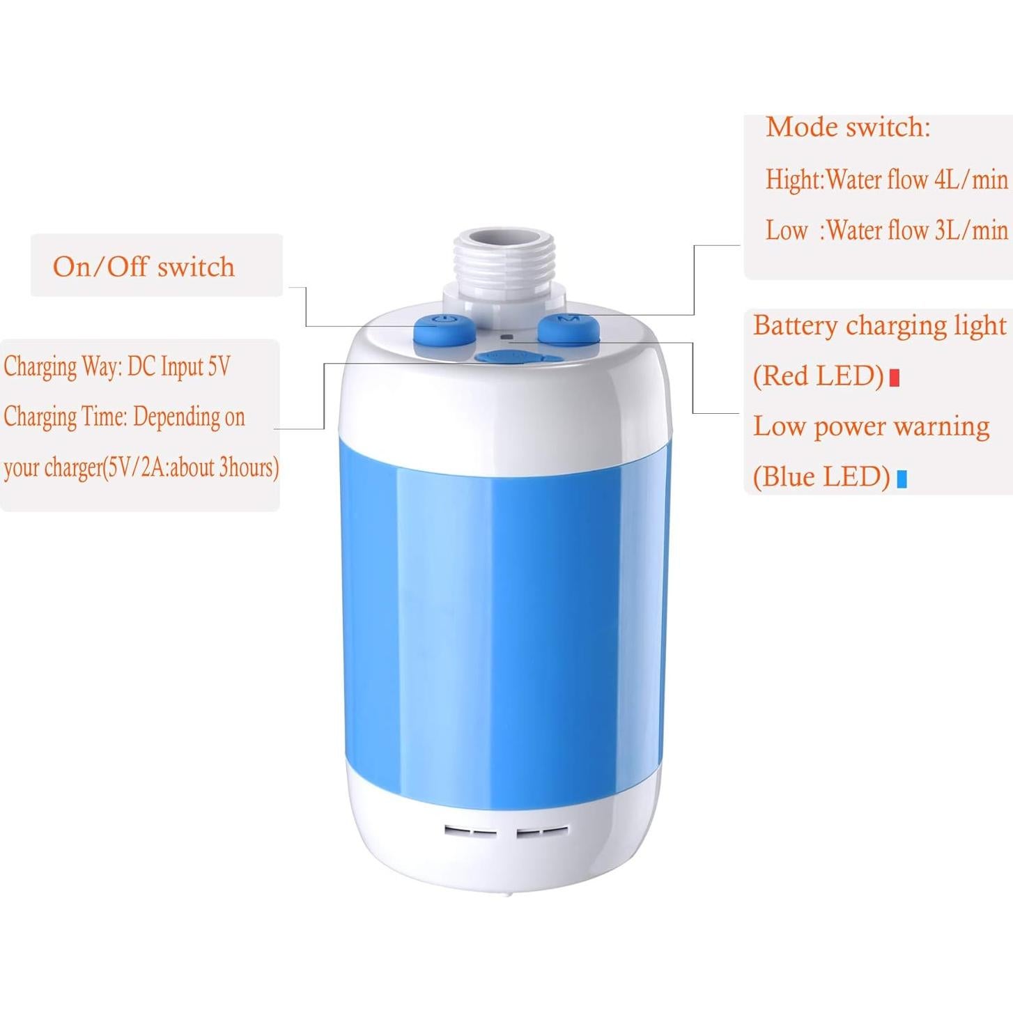 Ducha Portátil Iron Hammer 4800mAh Ajustable Camping