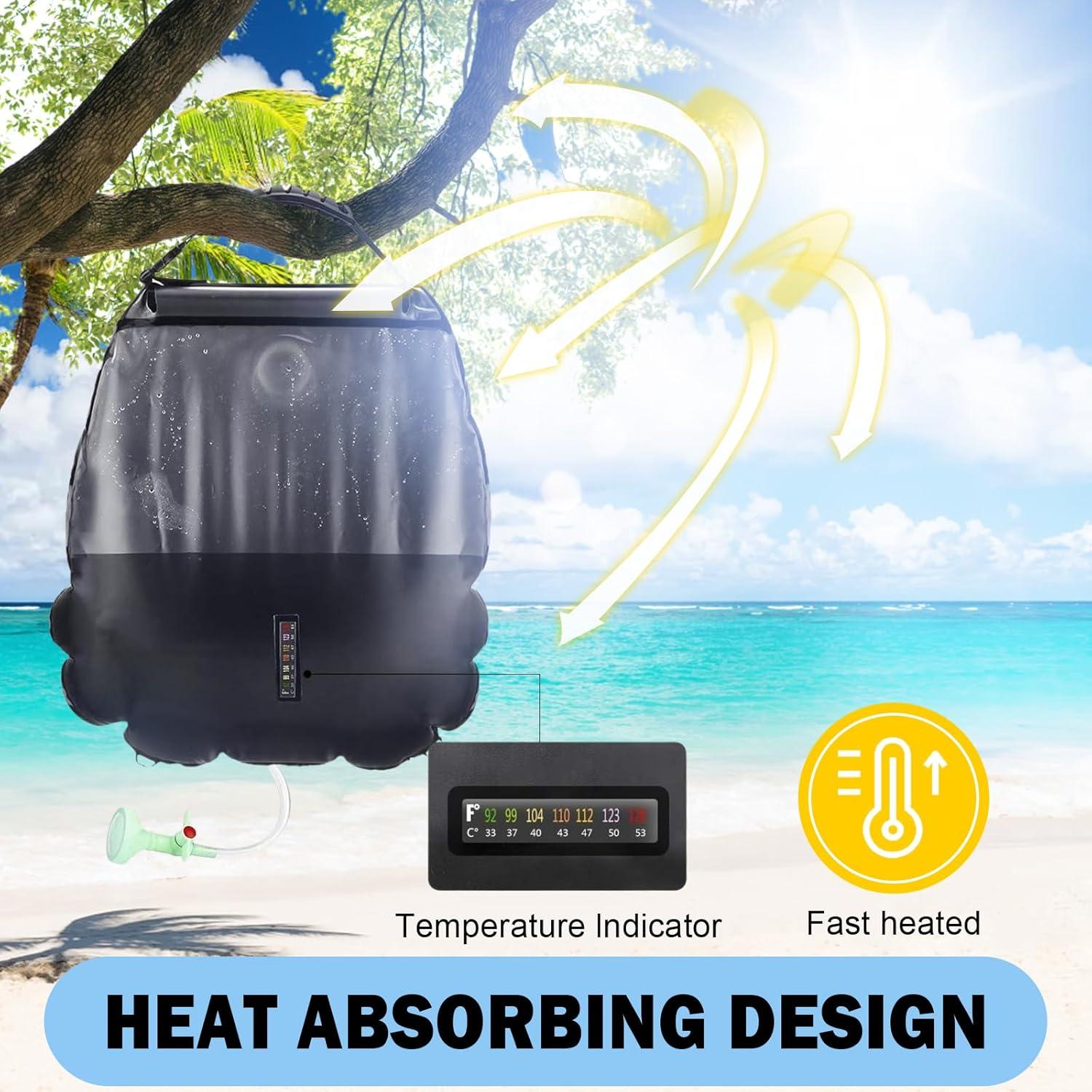 Bolsa de Ducha Solar KIPIDA 20L con Manguera y Cabezal