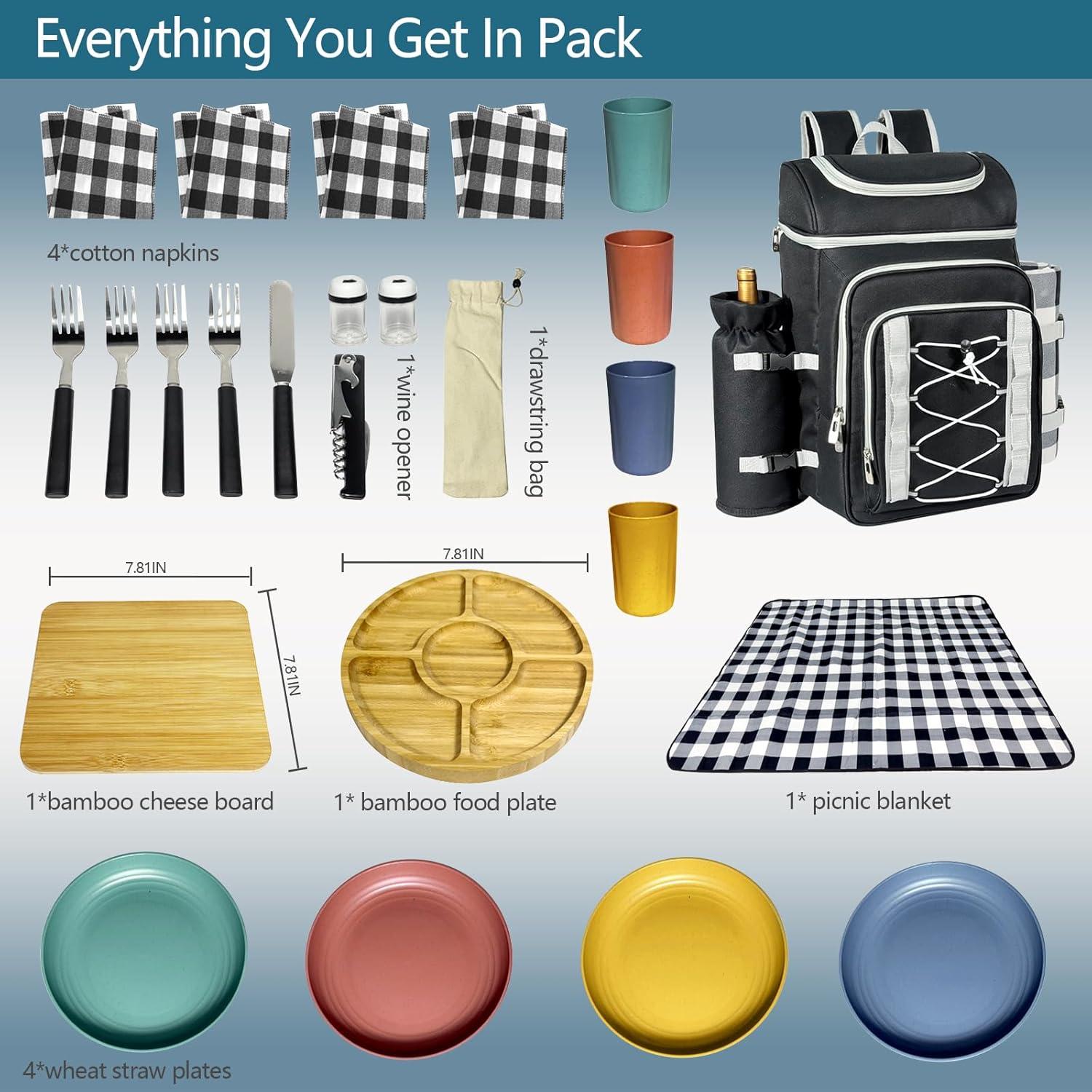 Mochila de Picnic Hap Tim para 4 Personas con Manta y Enfriador