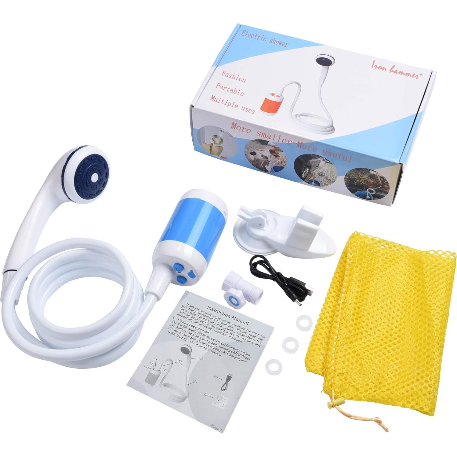 Ducha Portátil Martillo de Hierro 4800mAh Azul para Camping