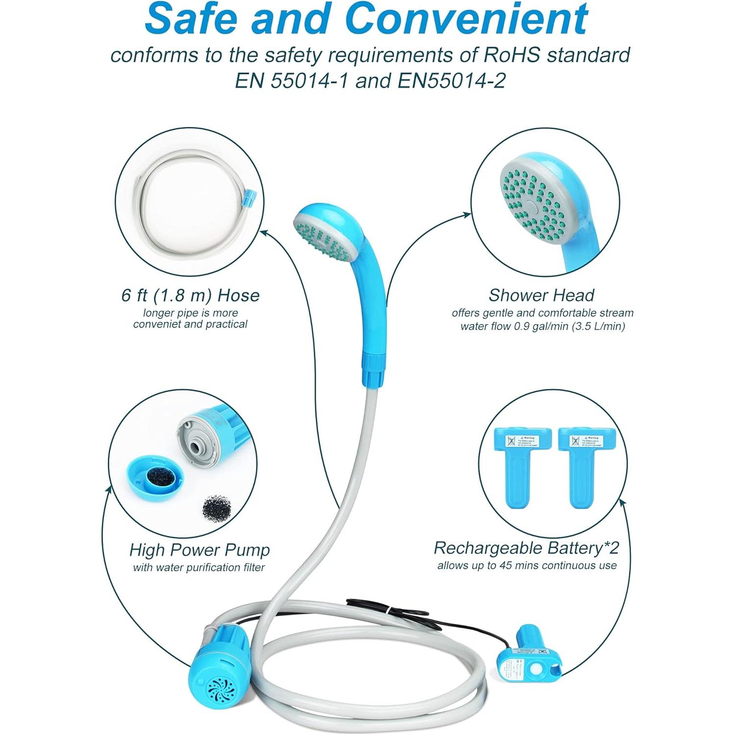 Ducha portátil InnhoM eléctrica recargable para camping 2 baterías