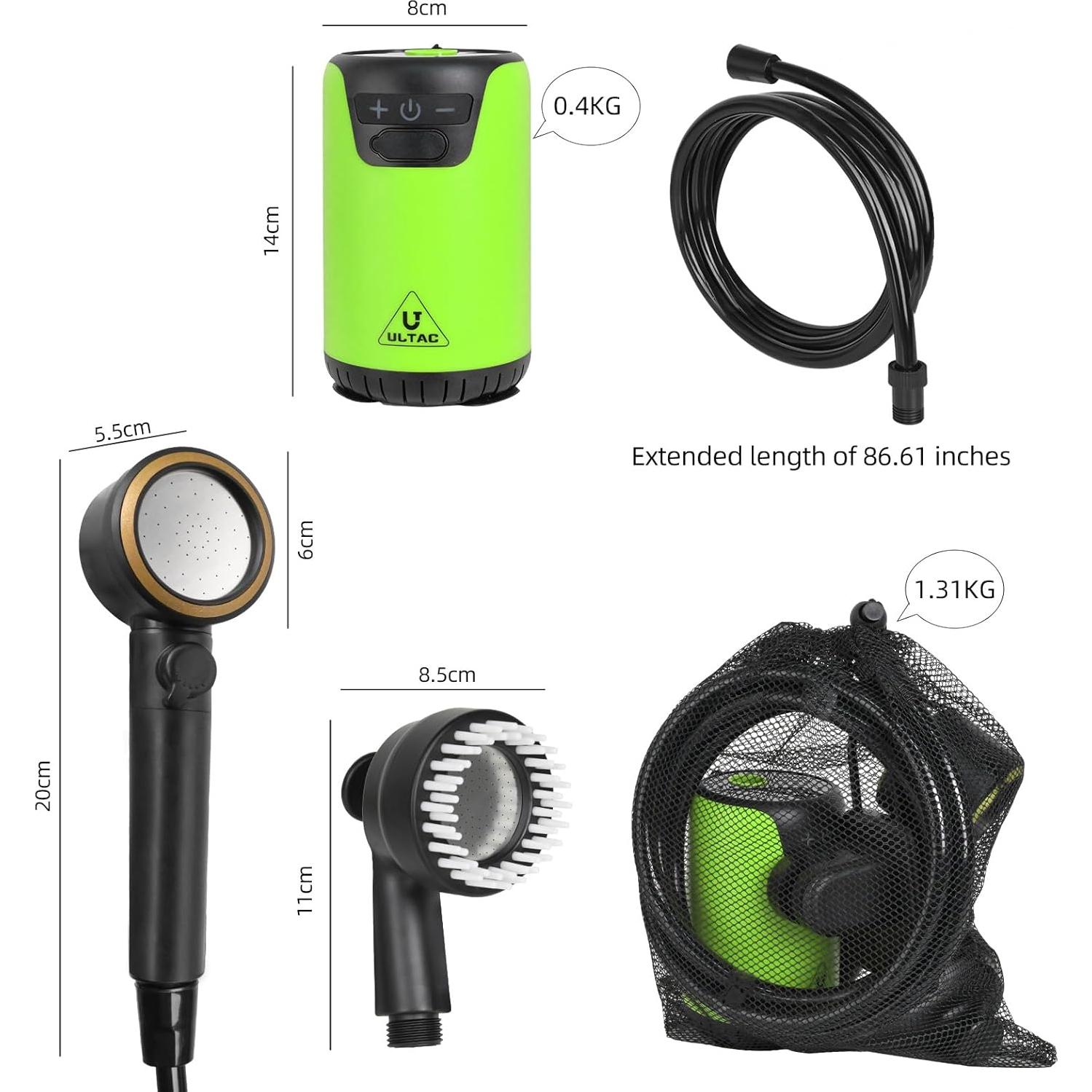 Ducha Portátil ULTAC 10000mAh IPX7 con Pantalla LED Verde