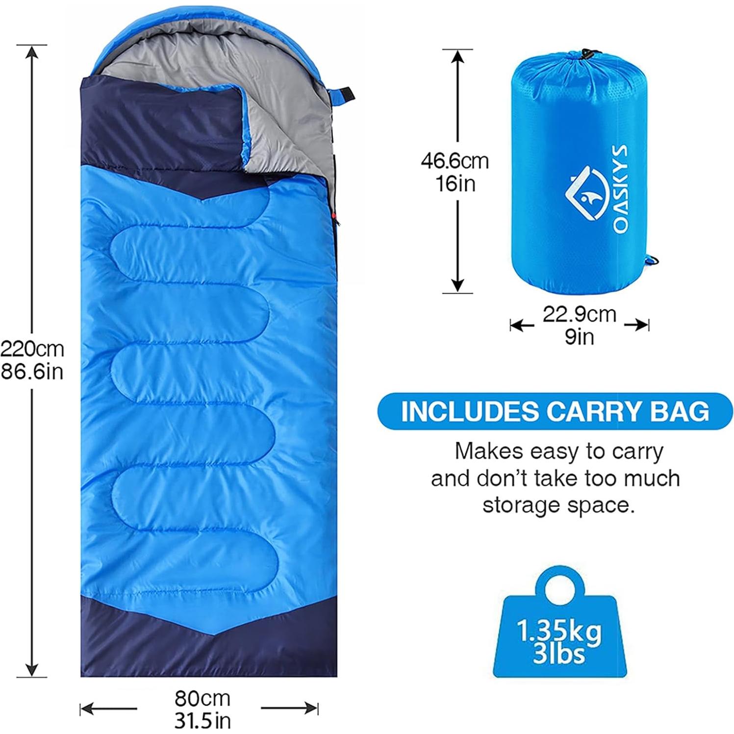 Saco de Dormir Oaskys Camping 3 Estaciones Impermeable 220x80cm