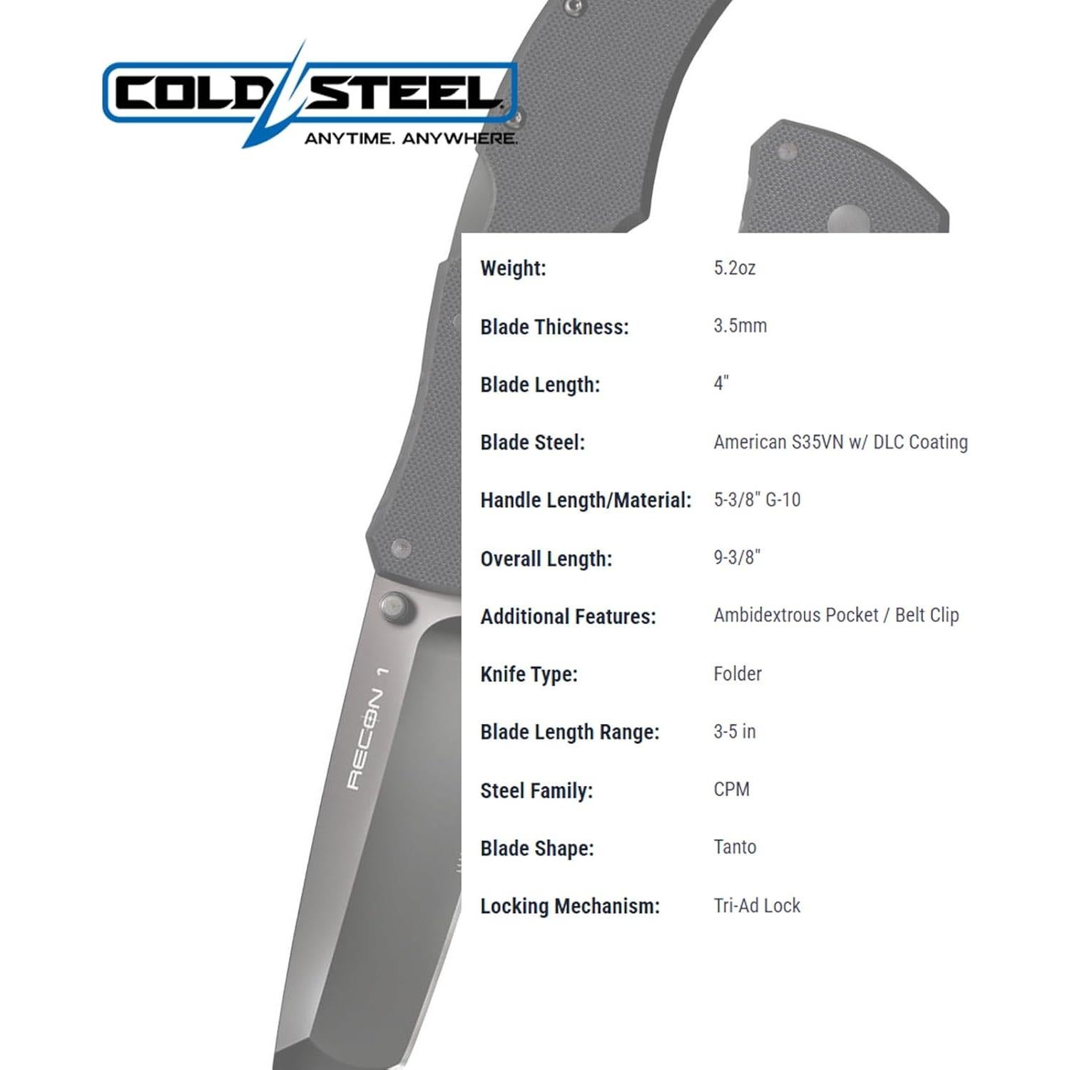 Cuchillo Plegable Cold Steel Recon 1 S35VN 10.16 cm Mango G-10