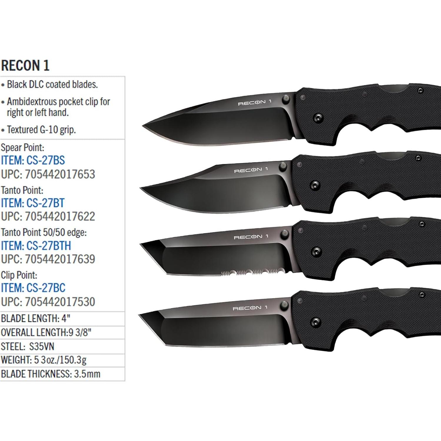 Cuchillo Plegable Cold Steel Recon 1 S35VN 10.16 cm Mango G-10