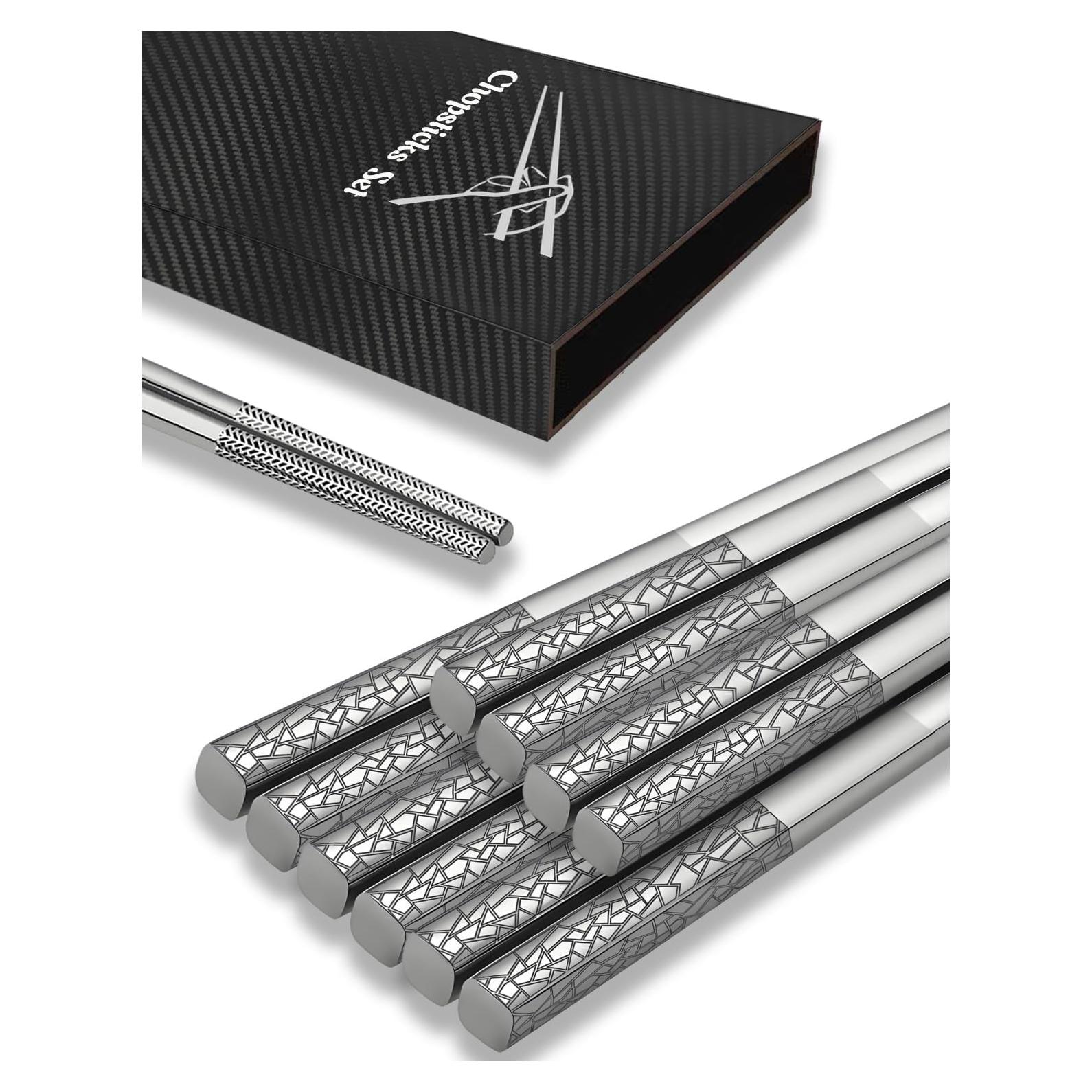 Palillos de Metal Reutilizables ITXIYC 5 Pares Antideslizantes