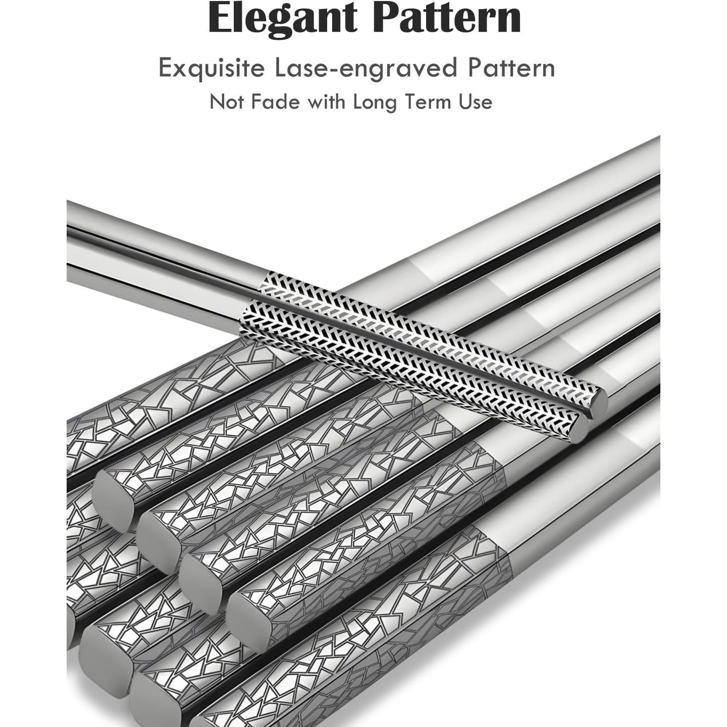 Palillos de Metal Reutilizables ITXIYC 5 Pares Antideslizantes