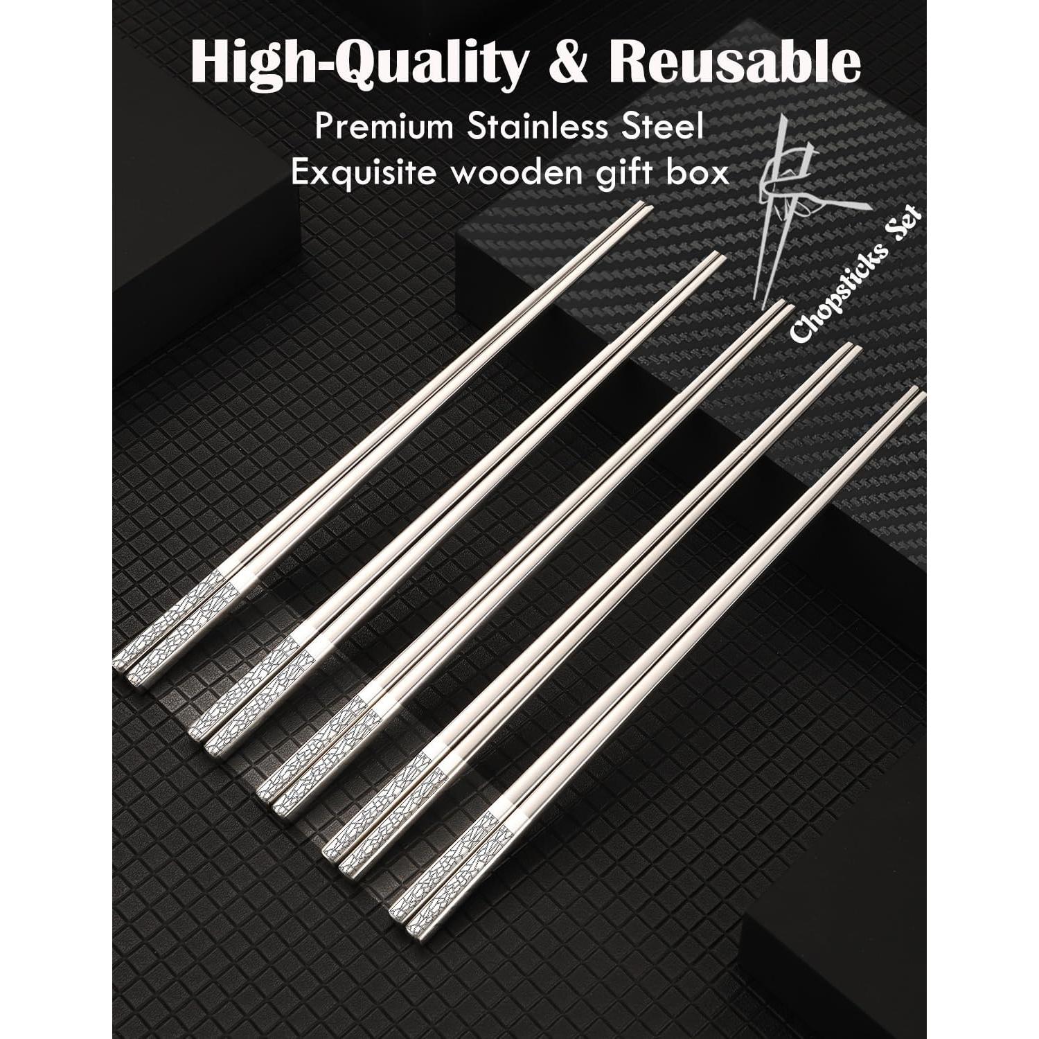 Palillos de Metal Reutilizables ITXIYC 5 Pares Antideslizantes