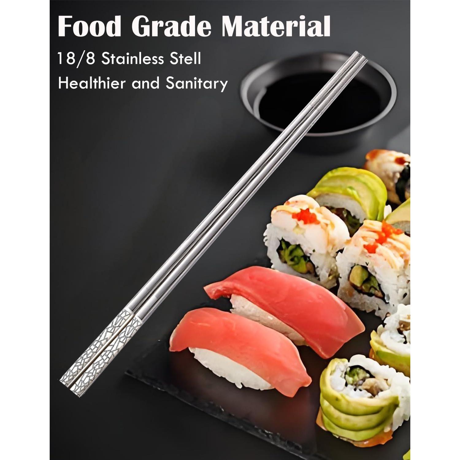 Palillos de Metal Reutilizables ITXIYC 5 Pares Antideslizantes