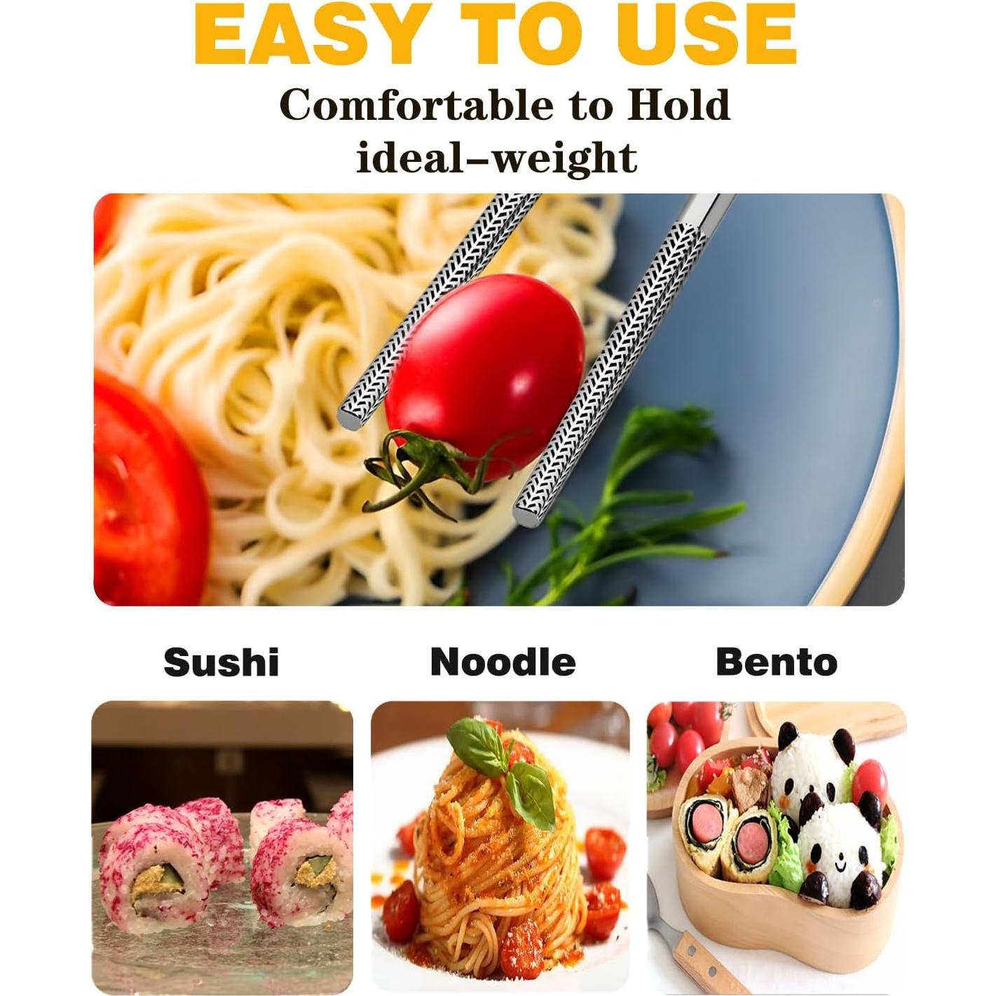 Palillos de Metal Reutilizables ITXIYC 5 Pares Antideslizantes