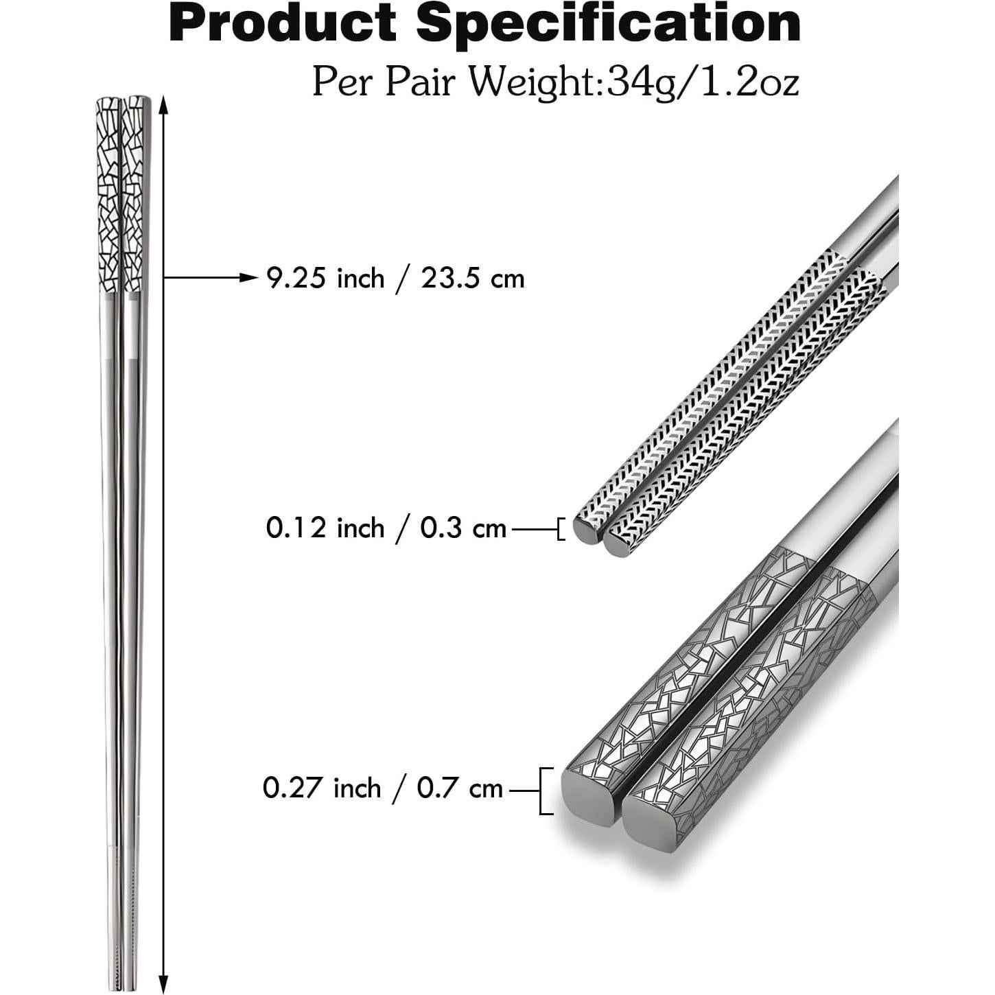 Palillos de Metal Reutilizables ITXIYC 5 Pares Antideslizantes