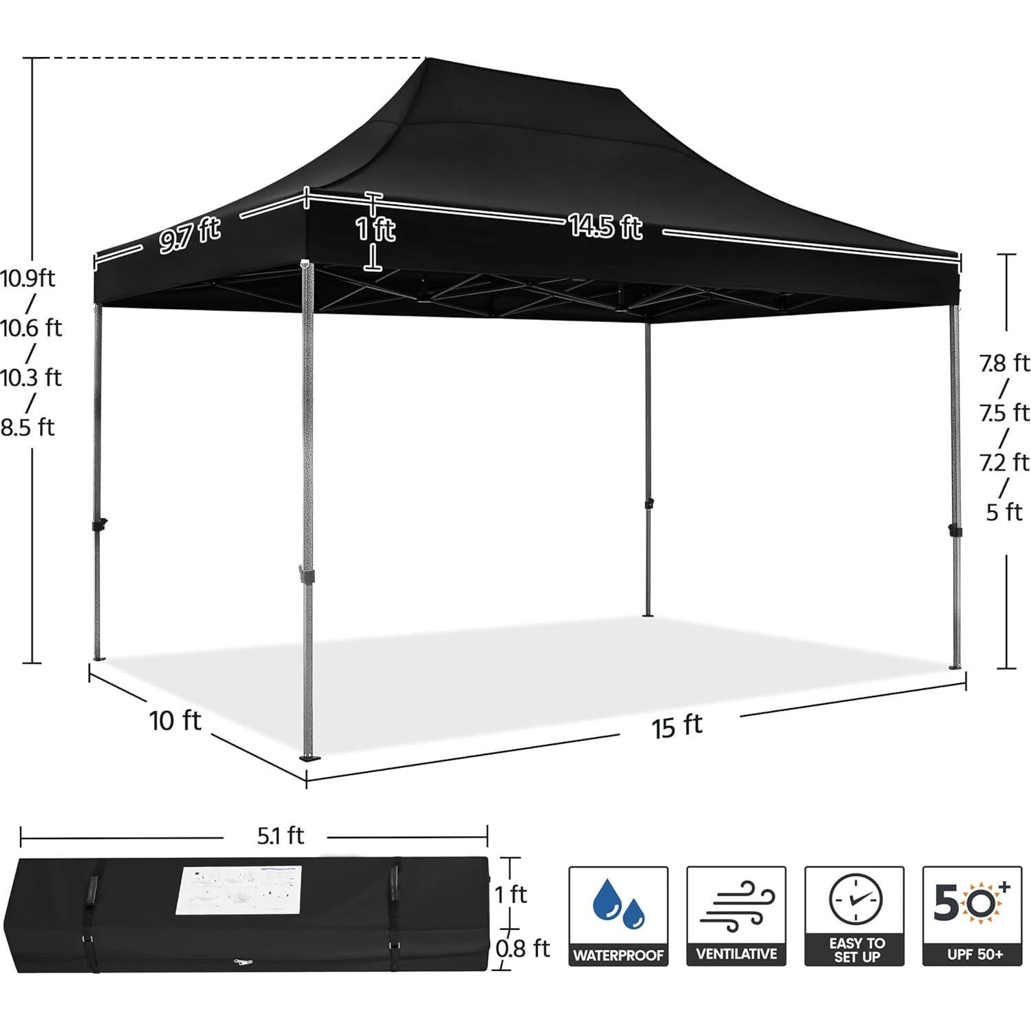 Carpa Plegable Yaheetech 4.57x3.05m Negra para 10-15 Personas