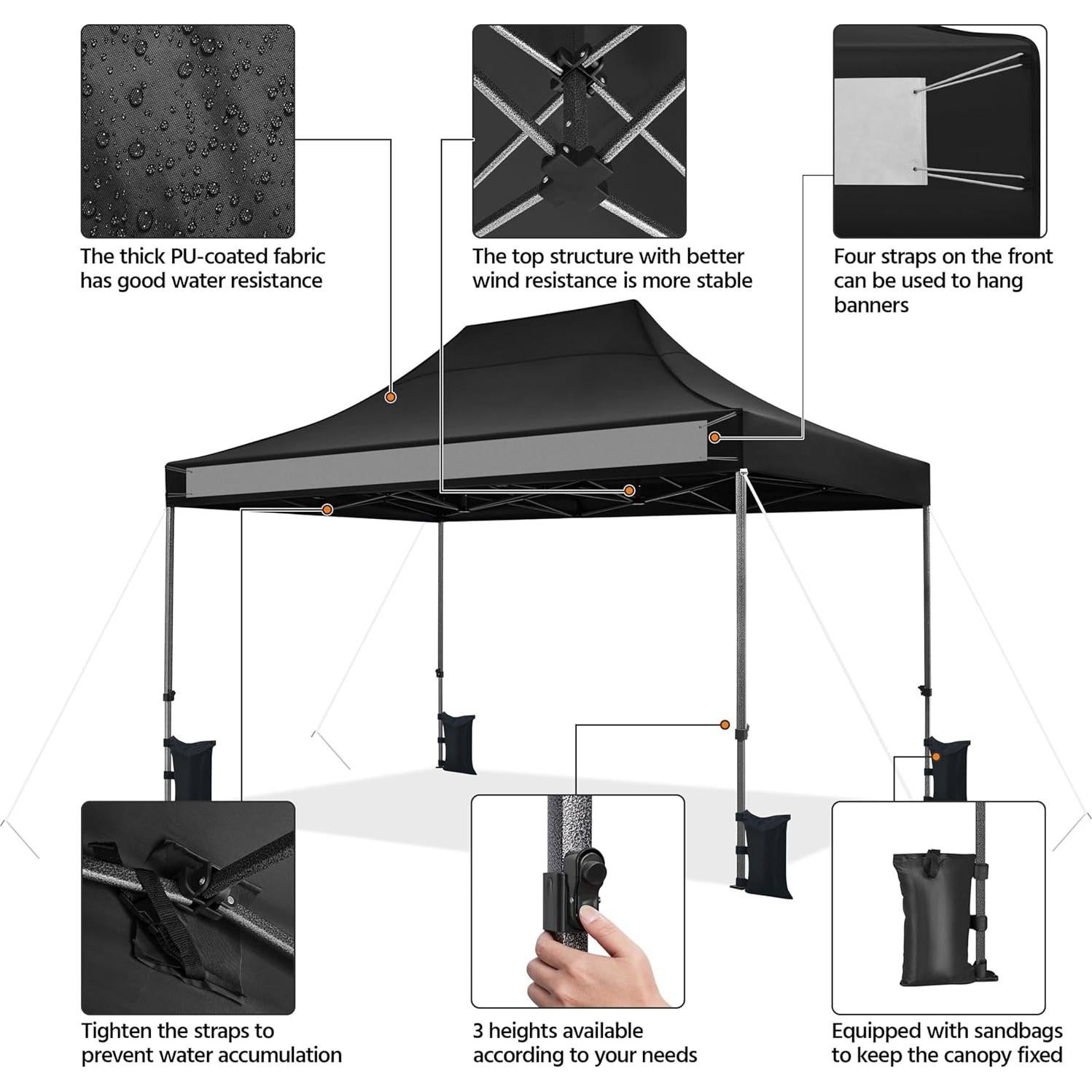 Carpa Plegable Yaheetech 4.57x3.05m Negra para 10-15 Personas