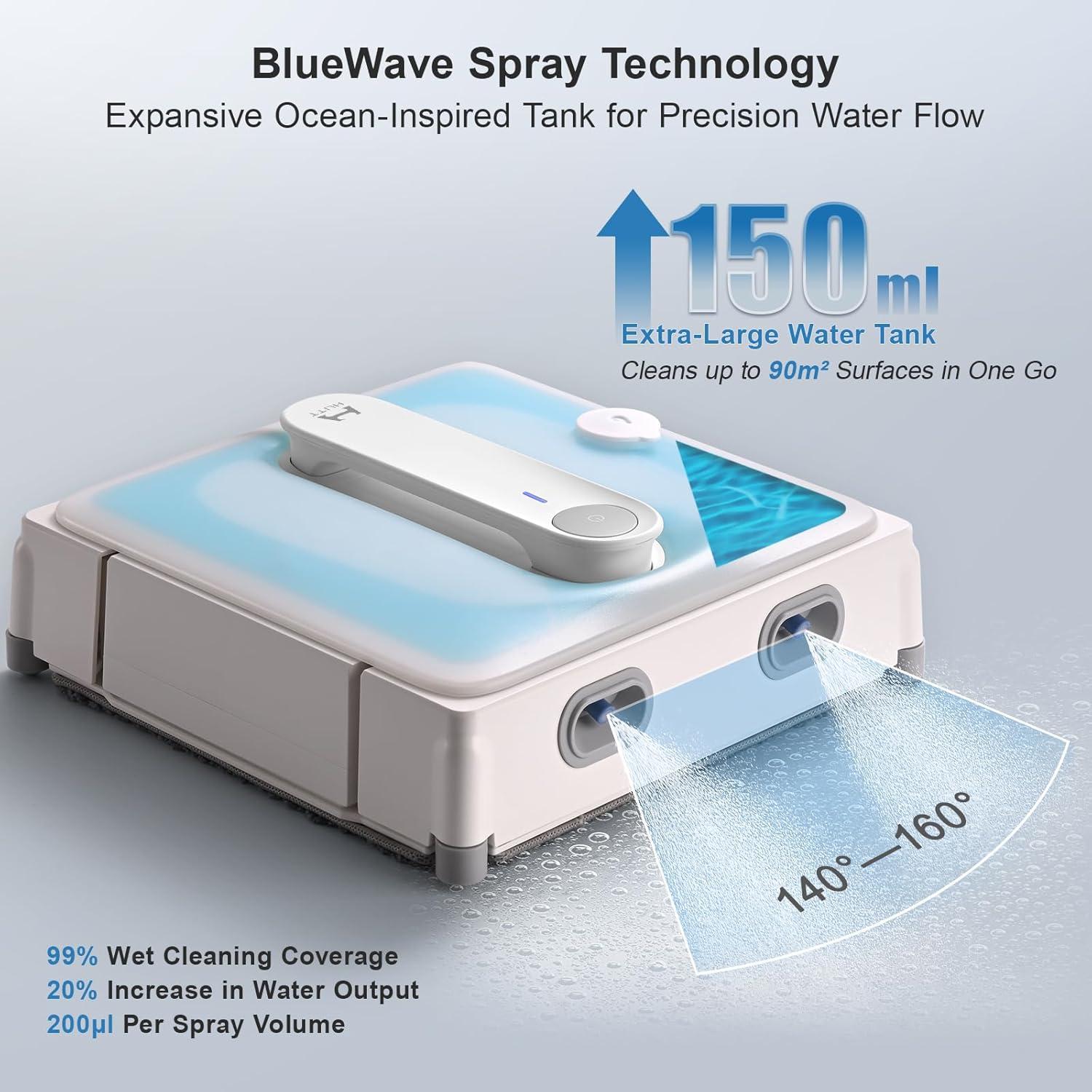 Auto Window Cleaning Robot W9 with 4 Water Spray, Upgraded 3 Pressure Compartments, 3800Pa Suction Power, Anti-Falling and Edge Detection Sensors, for High-Rise Windows, Tiles and Glass