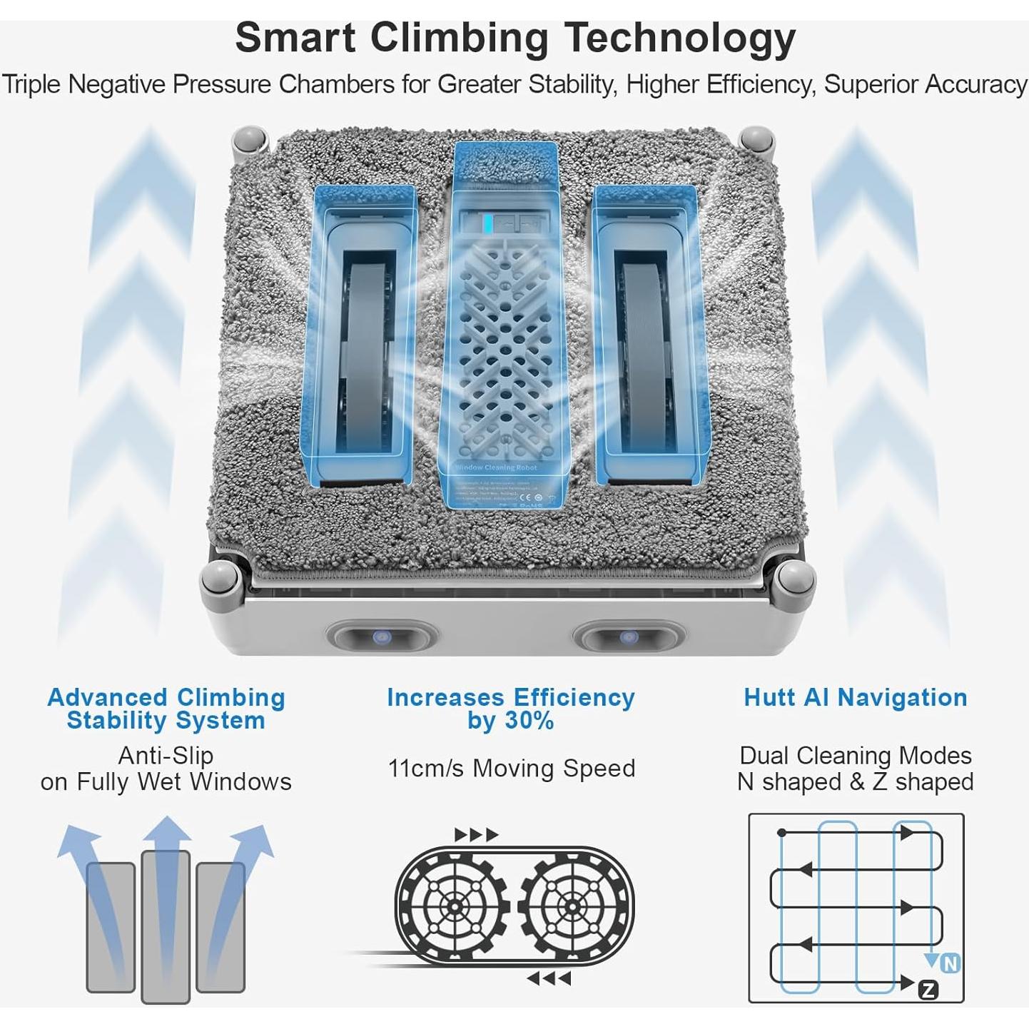 Auto Window Cleaning Robot W9 with 4 Water Spray, Upgraded 3 Pressure Compartments, 3800Pa Suction Power, Anti-Falling and Edge Detection Sensors, for High-Rise Windows, Tiles and Glass
