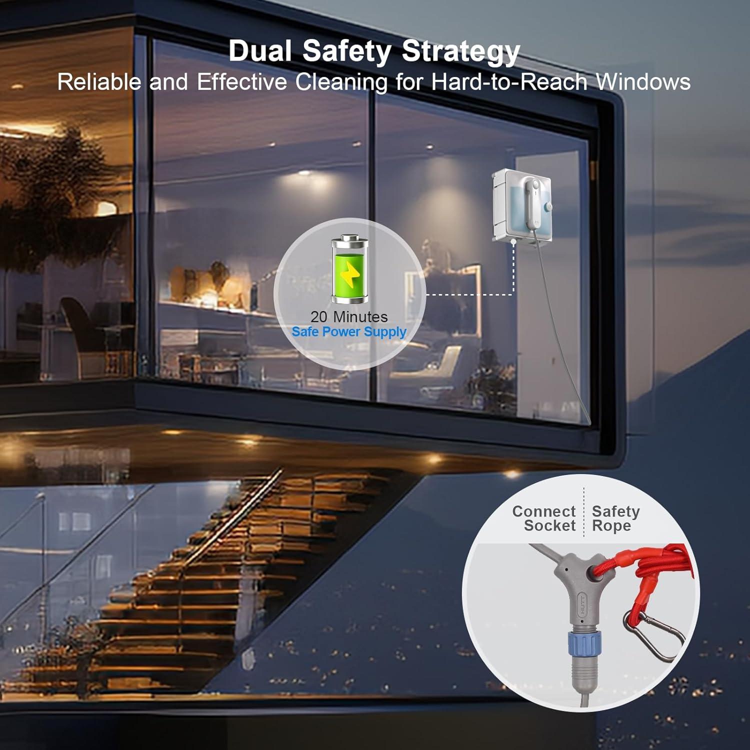 Auto Window Cleaning Robot W9 with 4 Water Spray, Upgraded 3 Pressure Compartments, 3800Pa Suction Power, Anti-Falling and Edge Detection Sensors, for High-Rise Windows, Tiles and Glass