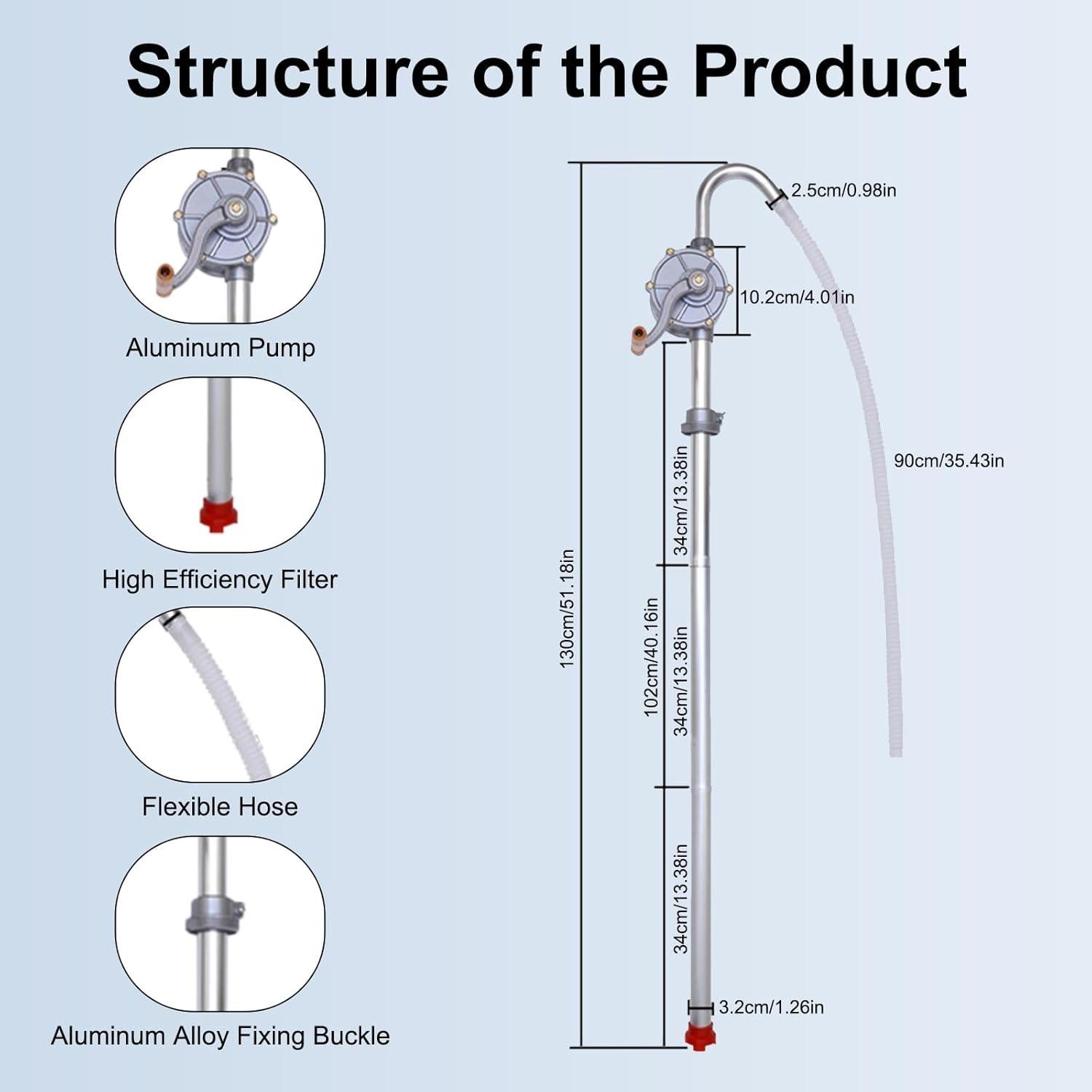 Bomba de Transferencia de Tambor Aluminio LYCARESUN 15-55 Gal