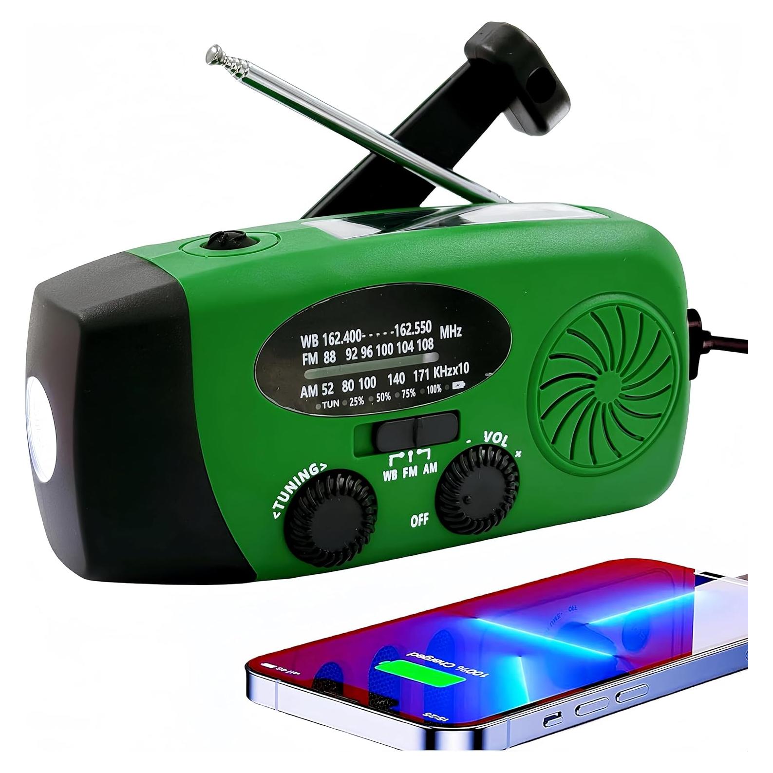 Radio de Emergencia iRonsnow 2000mAh Solar AM/FM NOAA Verde