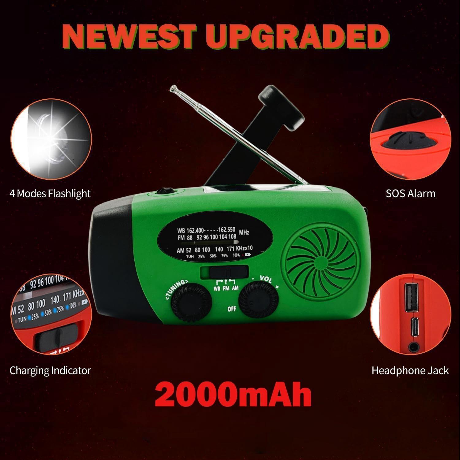 Radio de Emergencia iRonsnow 2000mAh Solar AM/FM NOAA Verde