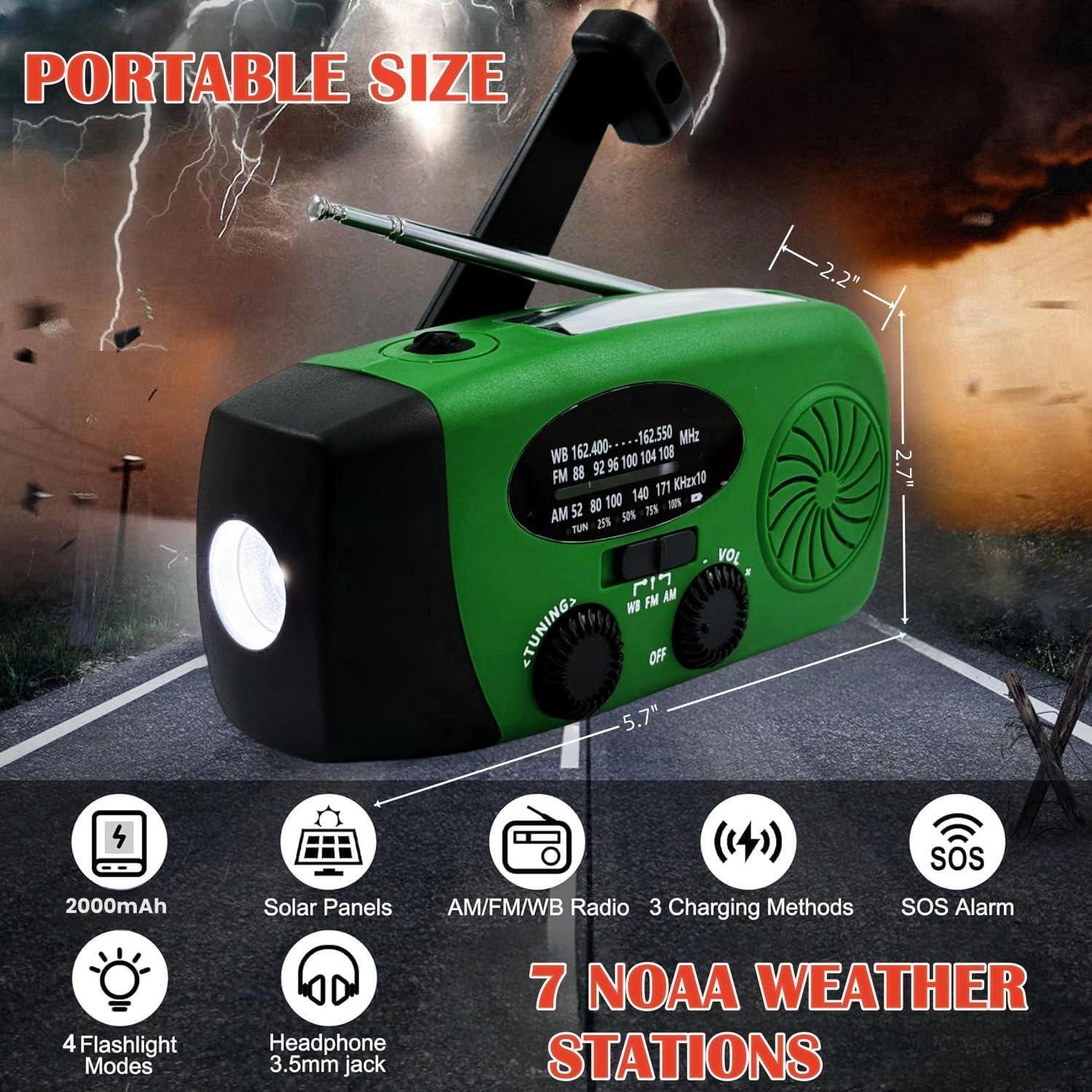 Radio de Emergencia iRonsnow 2000mAh Solar AM/FM NOAA Verde
