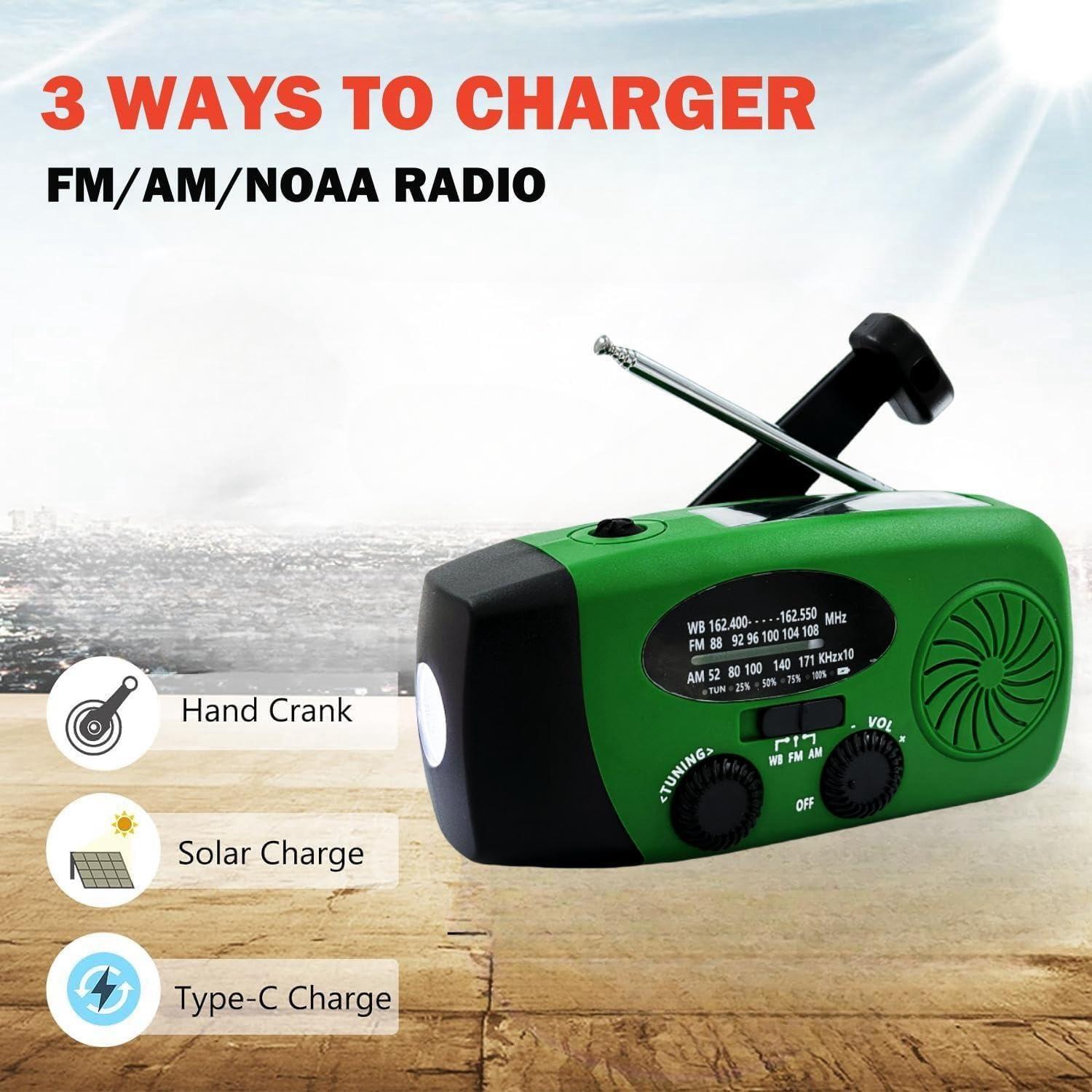 Radio de Emergencia iRonsnow 2000mAh Solar AM/FM NOAA Verde