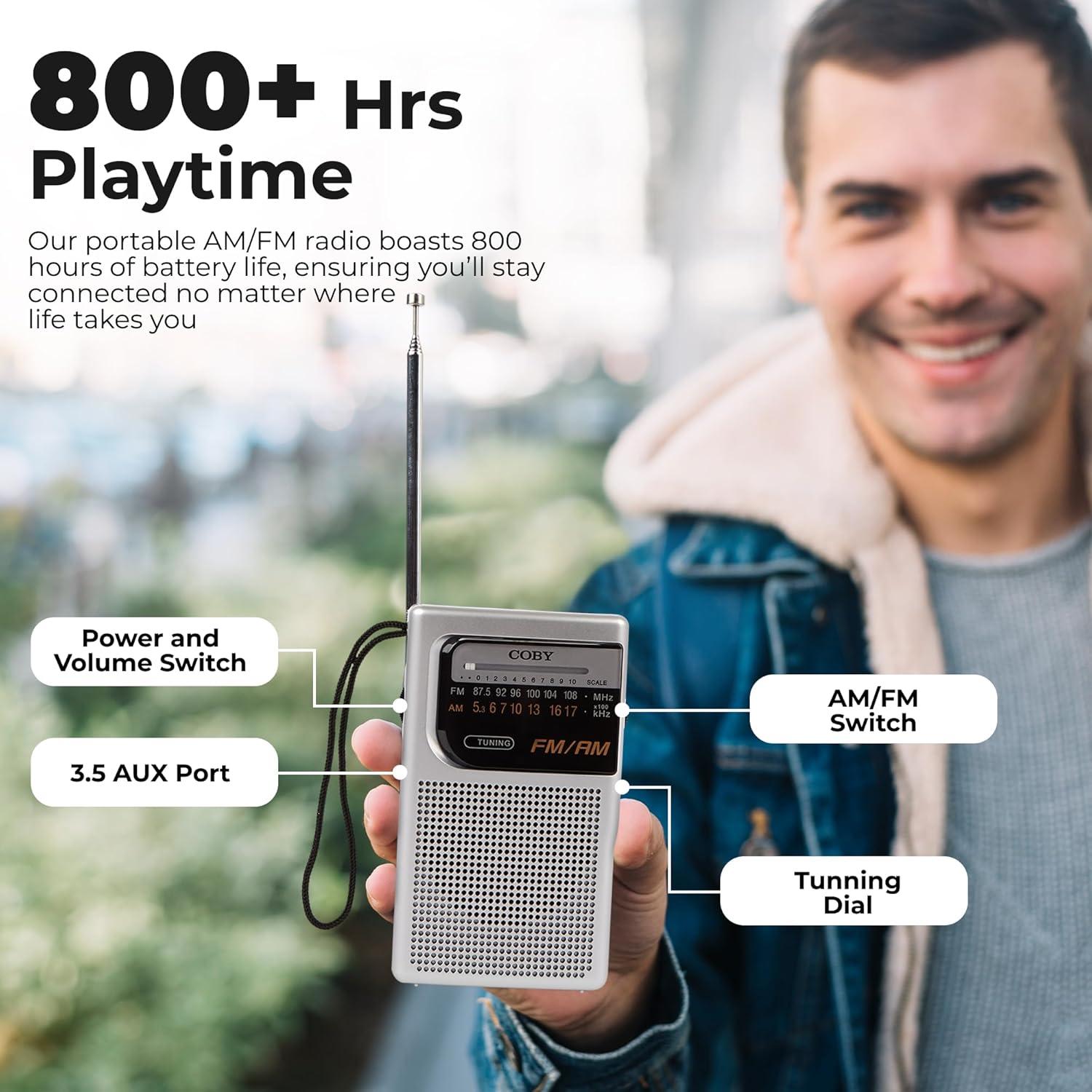 Radio Portátil Coby CR-203-SLV AM/FM Compacta 800 Horas