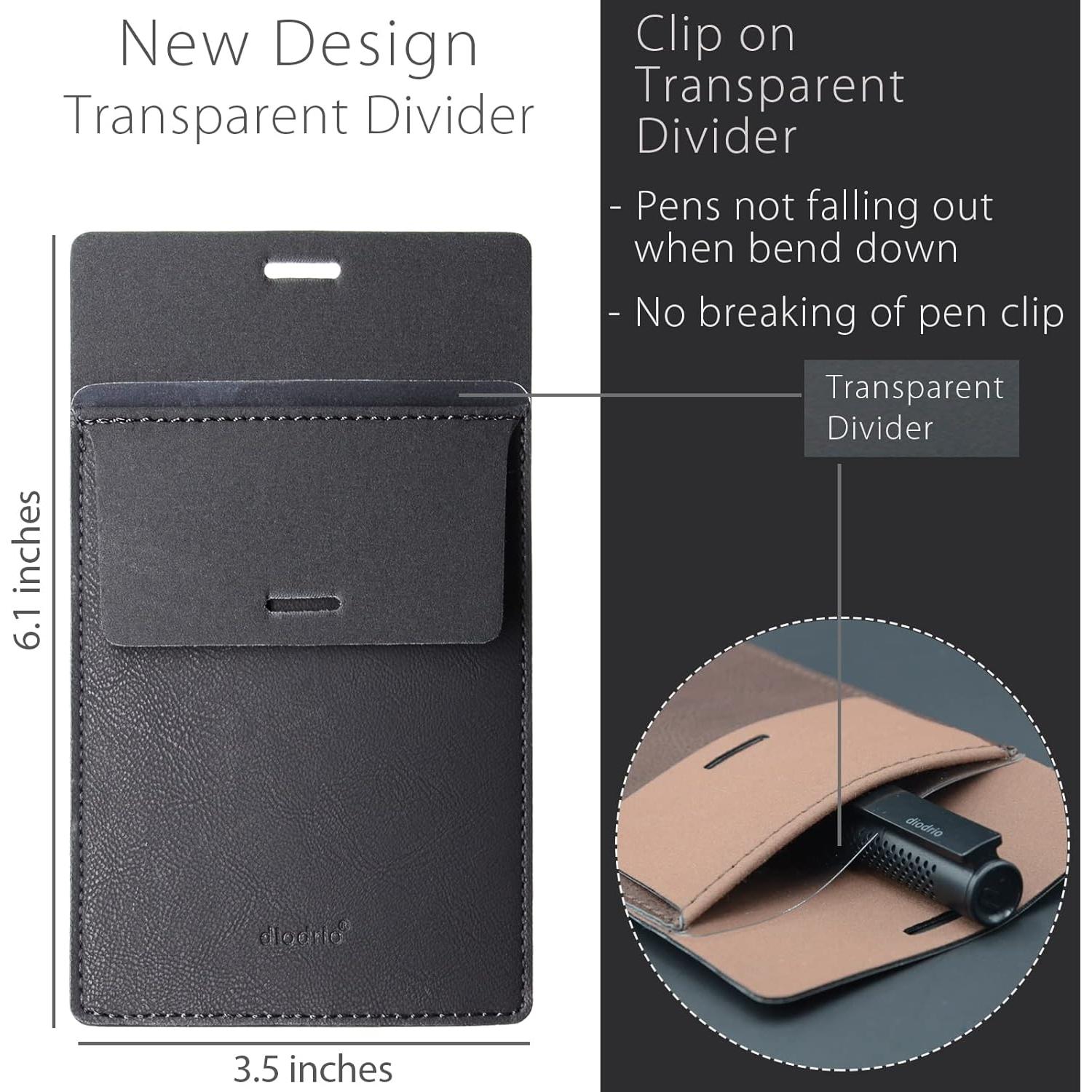 Protector de Bolsillo Diodrio para 5 Bolígrafos, Cuero PU Negro, 2 Pzs