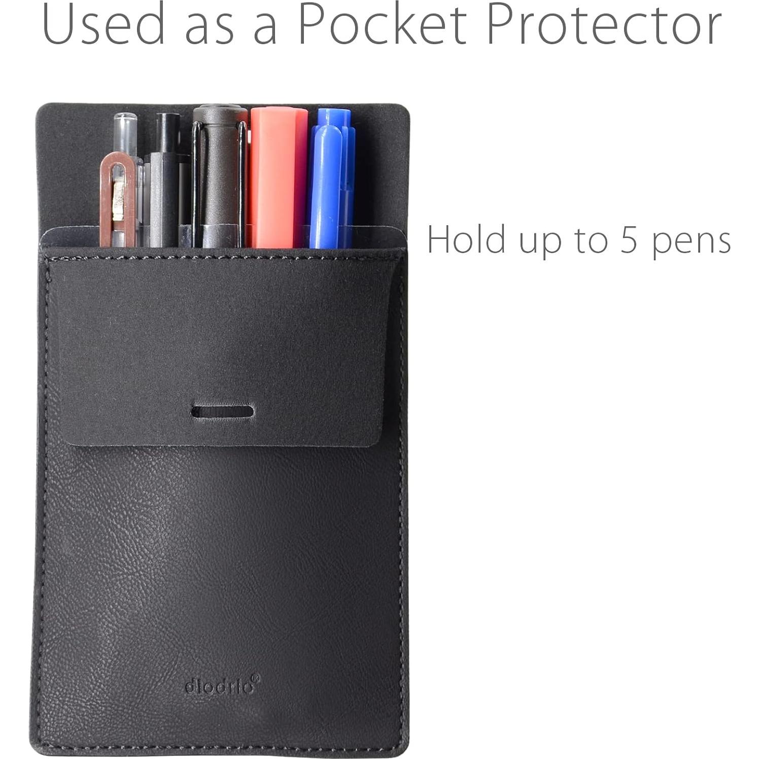 Protector de Bolsillo Diodrio para 5 Bolígrafos, Cuero PU Negro, 2 Pzs