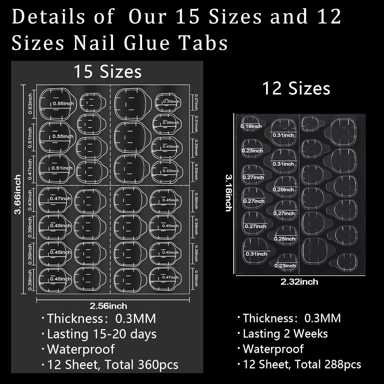 Pestañas Adhesivas para Uñas Allstarry 360pcs 15 Tamaños