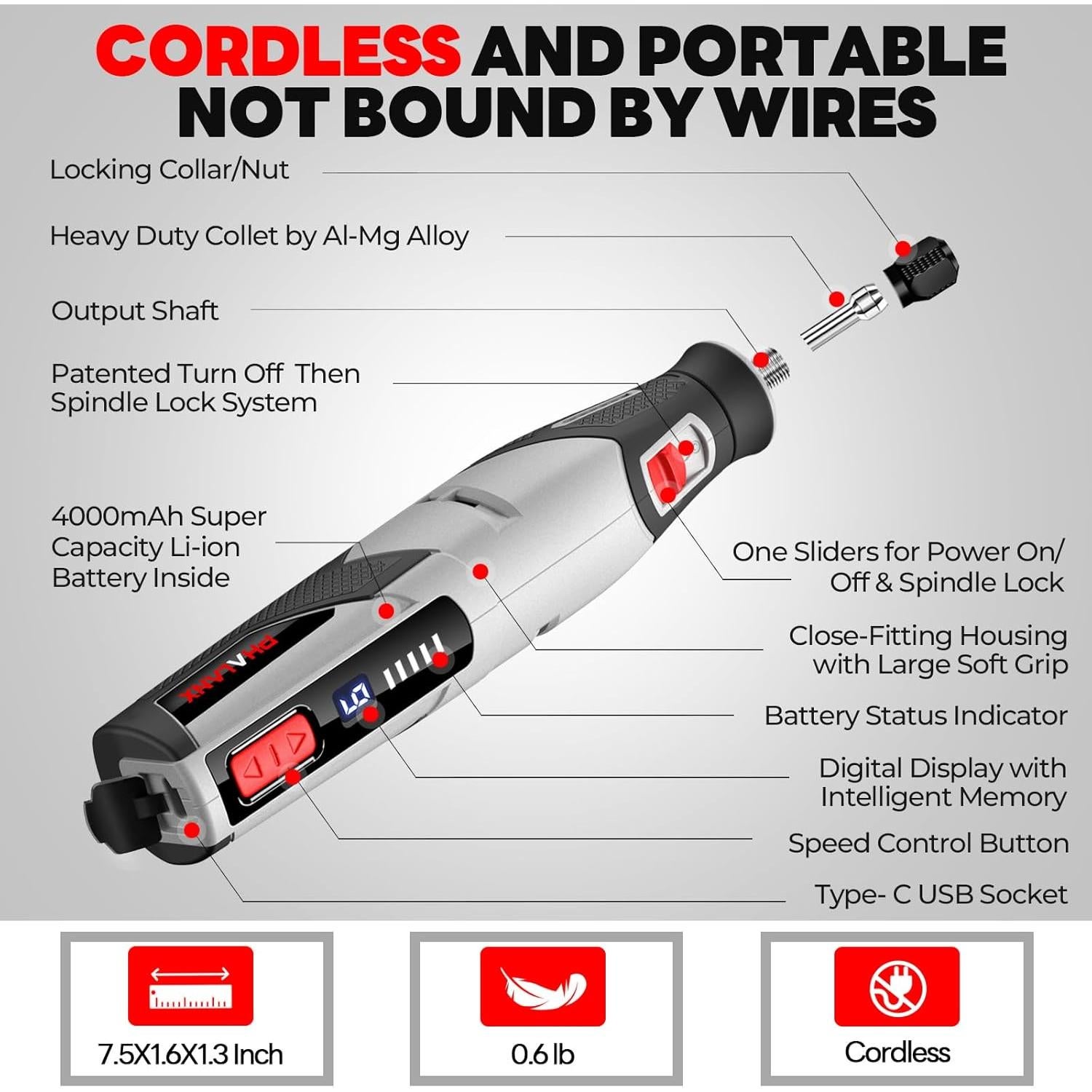 Herramienta Rotativa Inalámbrica PHALANX 4V 80 Accesorios